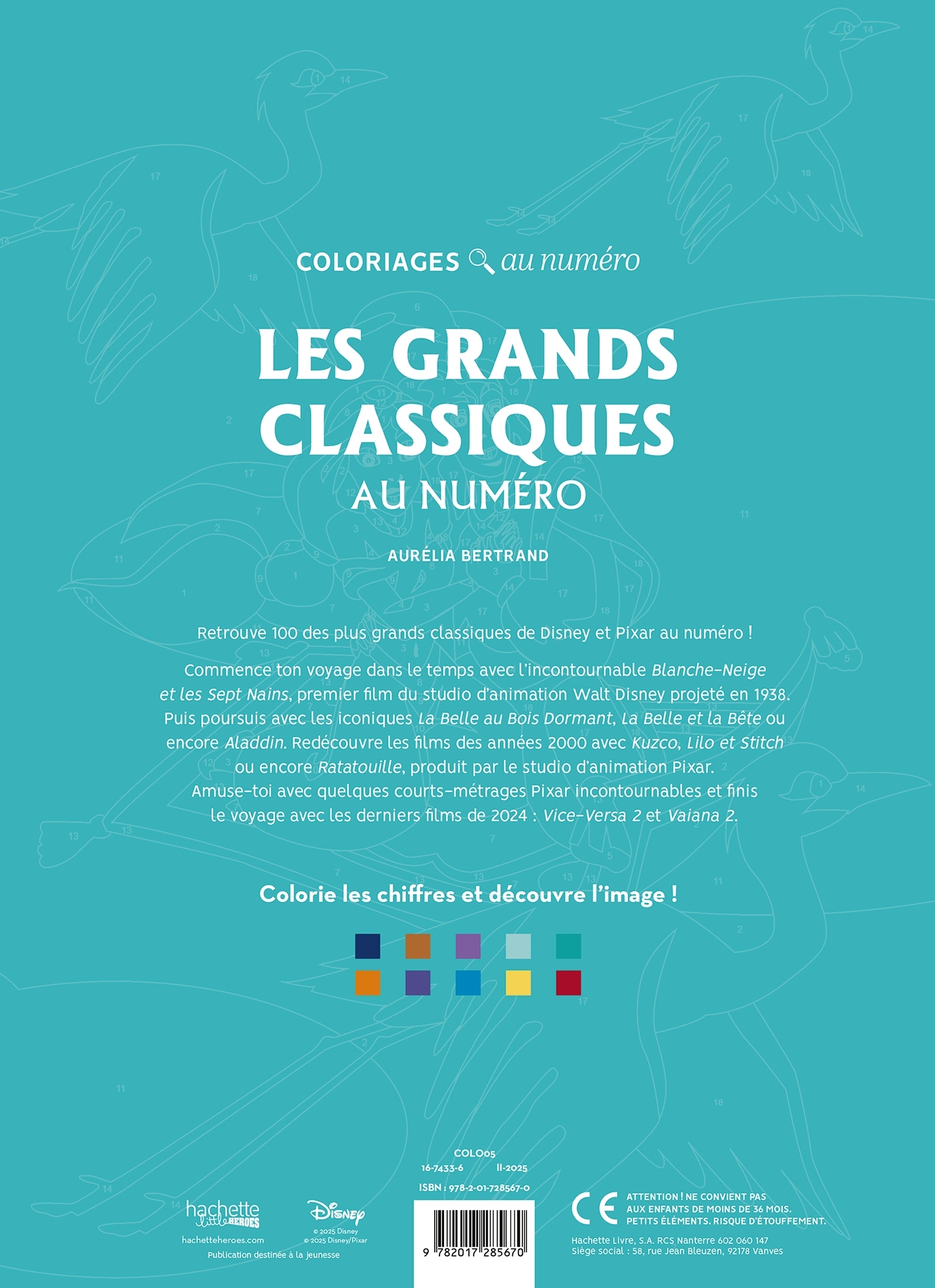 Coloriages au numéro Disney - Les Grands classiques - Aurélia Bertrand, Aurélia Bertrand - HACHETTE HEROES