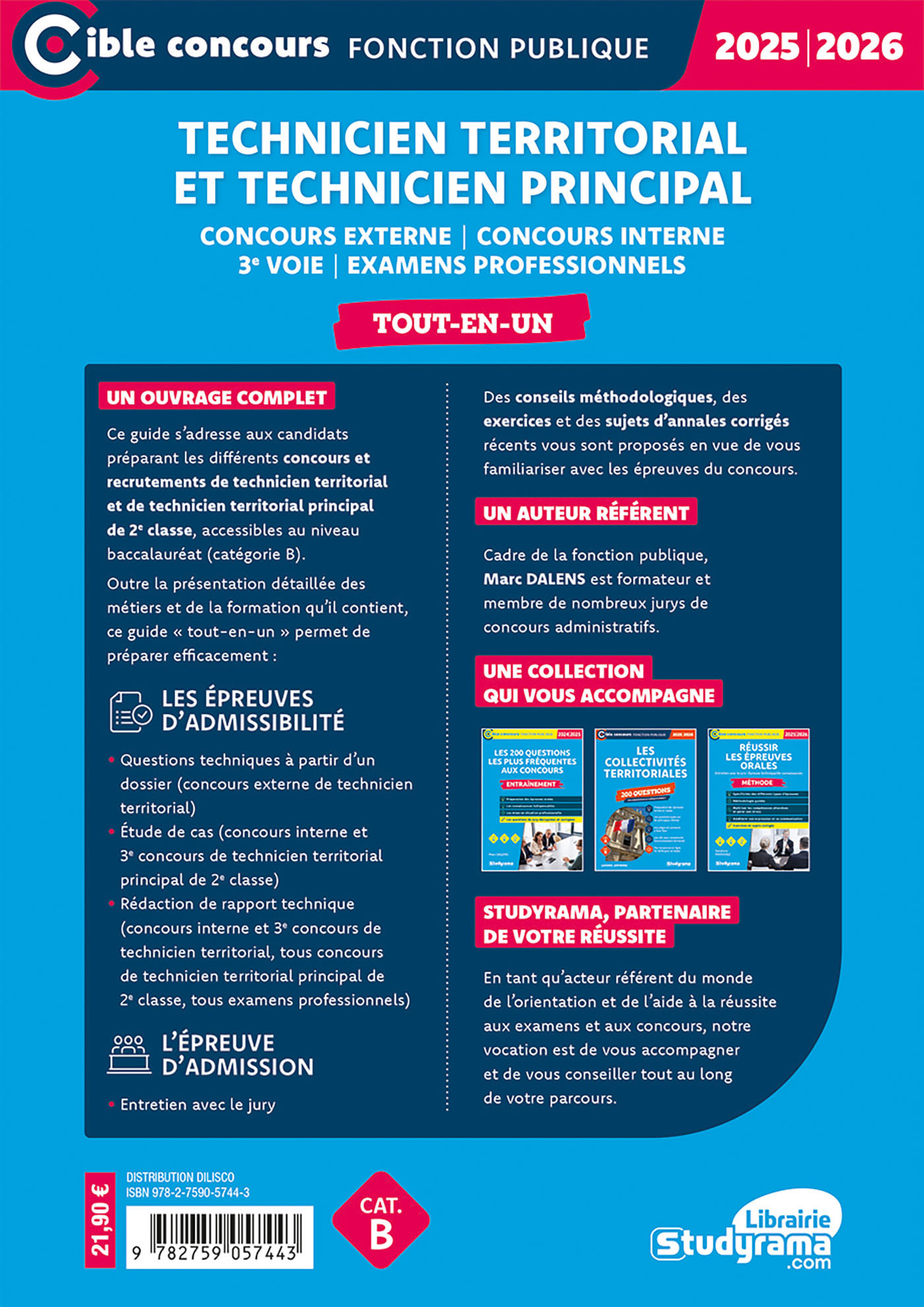 Technicien territorial et Technicien principal – Tout-en-un (Concours 2025-2026) - Marc Dalens - STUDYRAMA