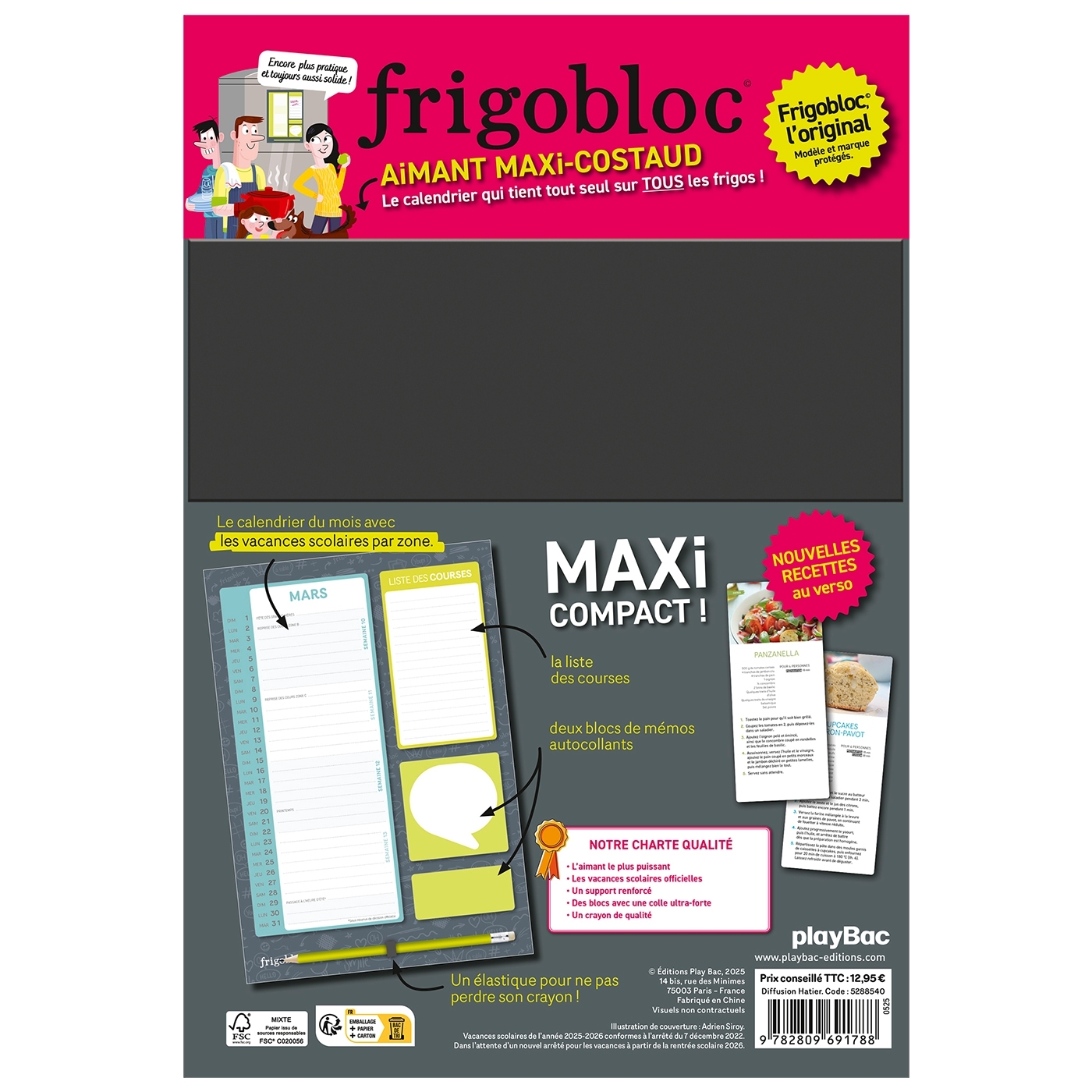 Frigobloc Mensuel Compact 2026  - Calendrier Compact / mois (de sept. 2025 à déc. 2026) -  - PLAY BAC