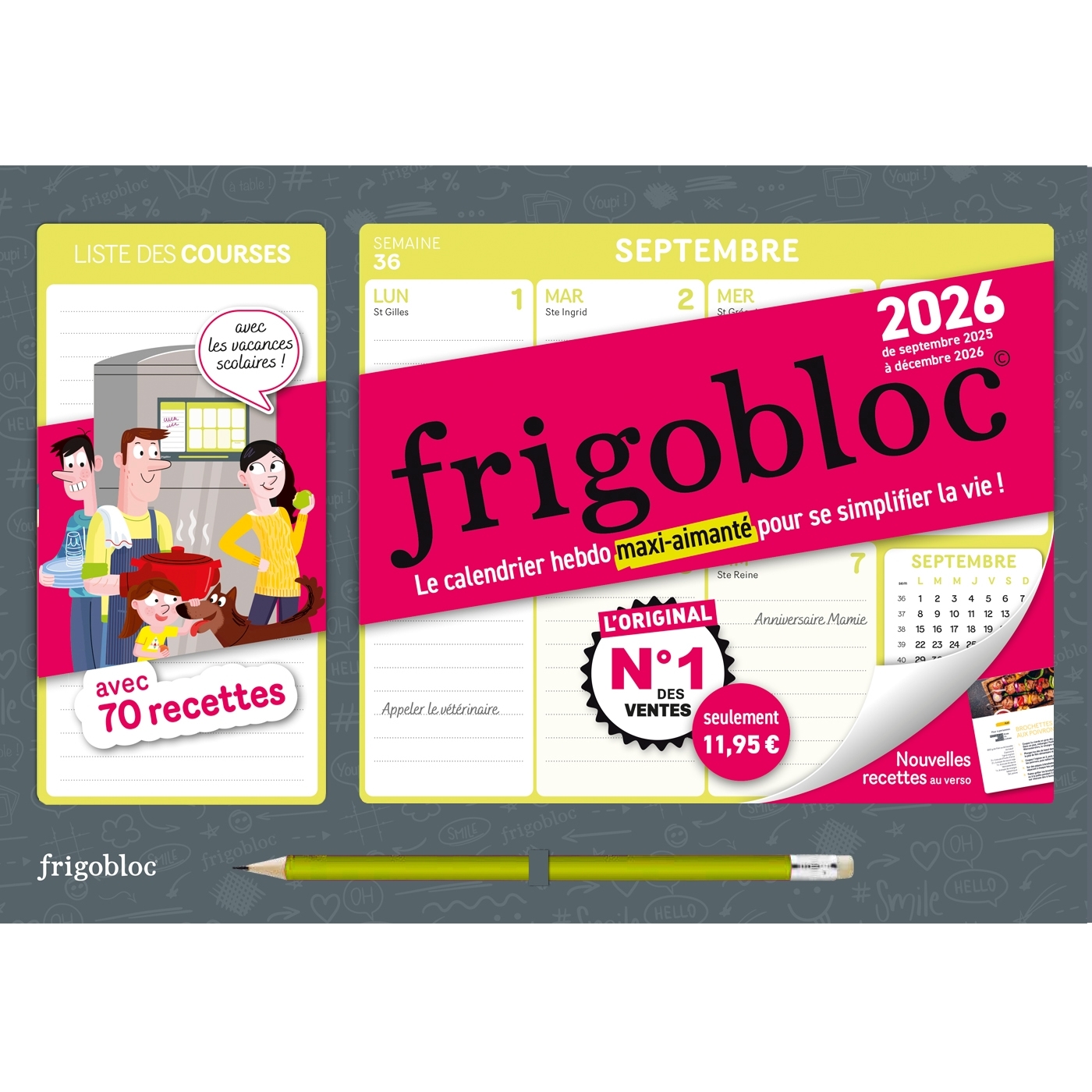 Frigobloc Hebdomadaire Compact 2026  - Calendrier Compact / sem (de sept. 2025 à déc. 2026) -  - PLAY BAC