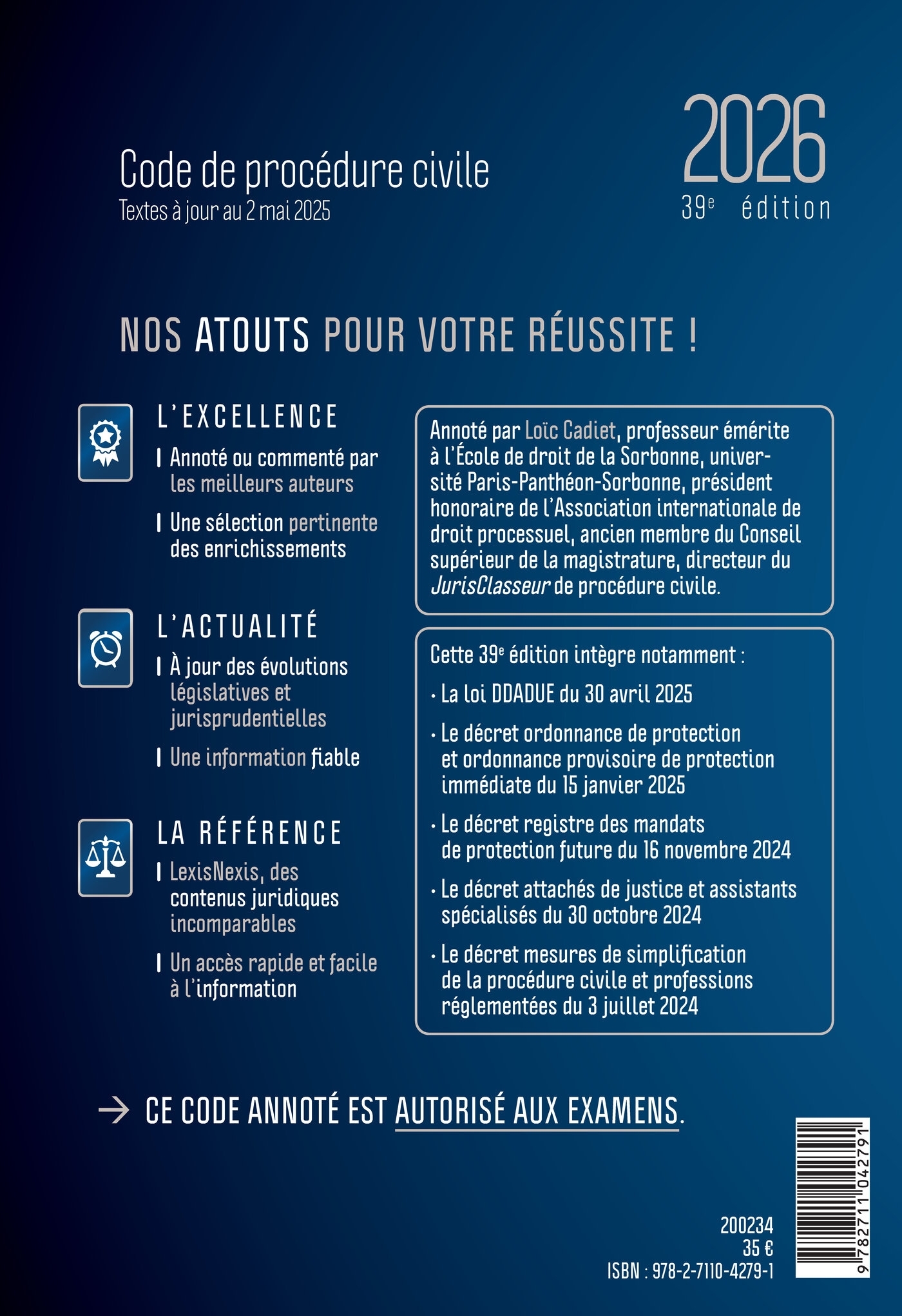 Code de procédure civile 2026 - Loïc Cadiet - LEXISNEXIS