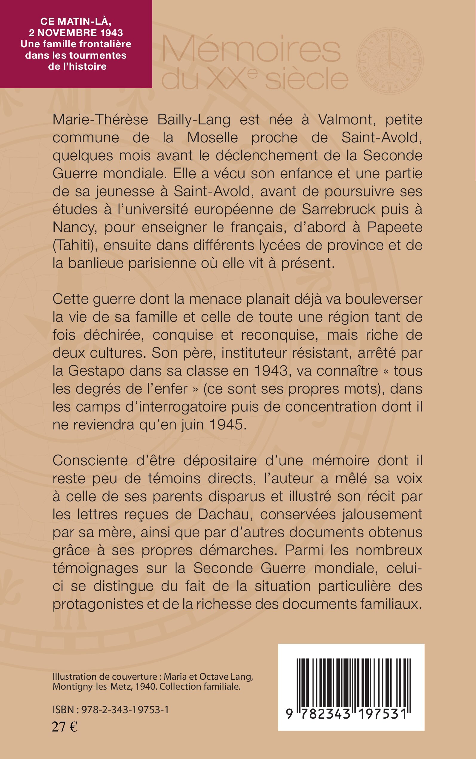 Ce matin-là, 2 novembre 1943 - Marie-Thérèse Bailly-Lang - L'HARMATTAN
