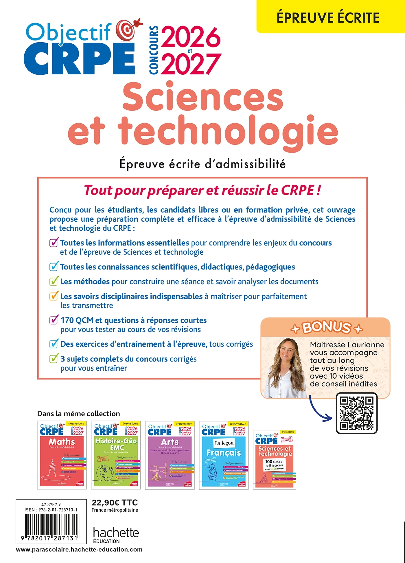 Objectif CRPE 2026-2027 Sciences et Technologie - Épreuve écrite d'admissibilité - Soria Hamdani-Bennour, Yvonne Orsini, Philippe Savina - HACHETTE EDUC