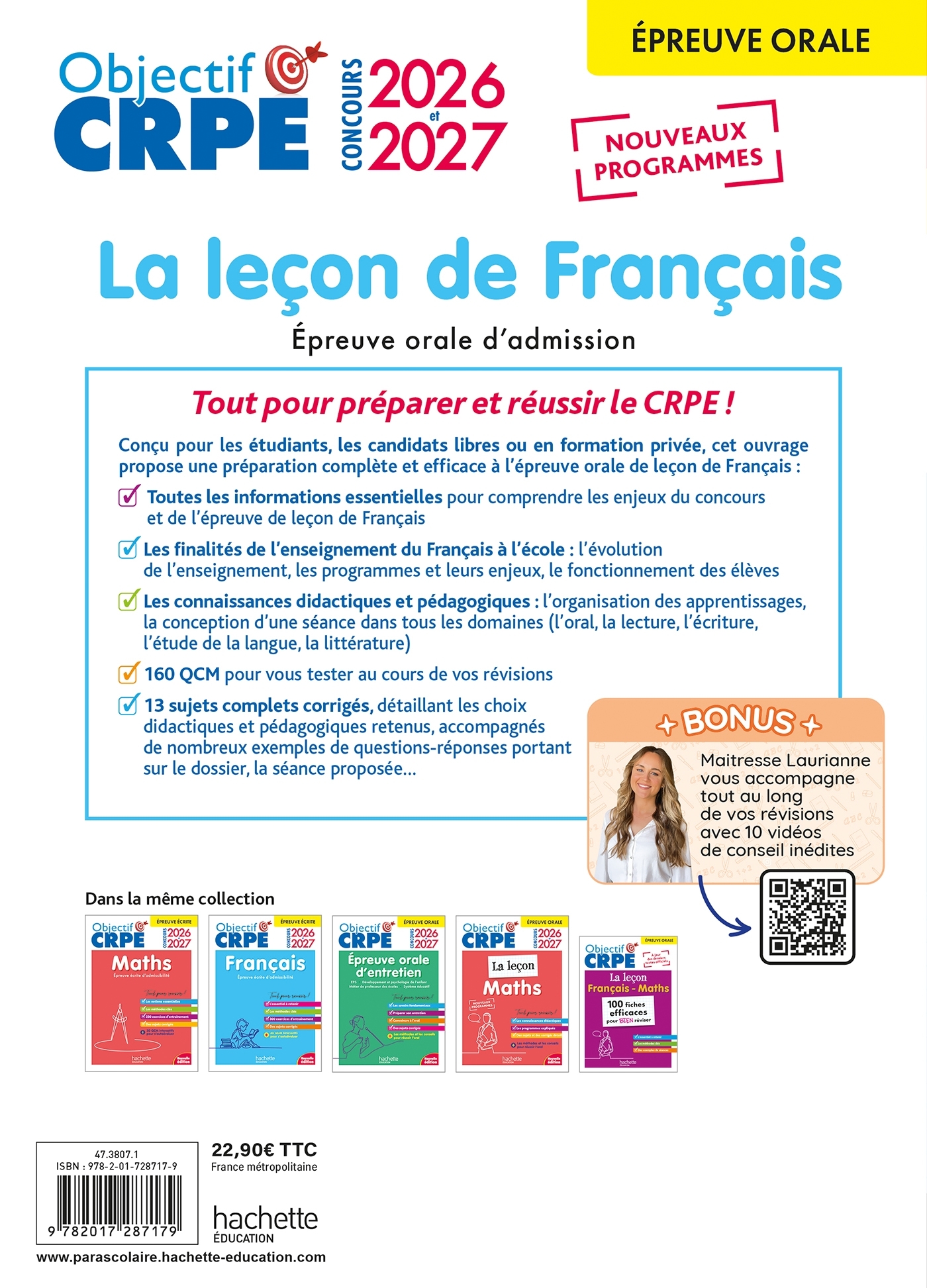 Objectif CRPE 2026-2027 - Français - La leçon - épreuve orale d'admission - Kathy Similowski, Laurence Breton, Jannick Caillabet, Stéphanie Genre, Rodolphe Viardet - HACHETTE EDUC