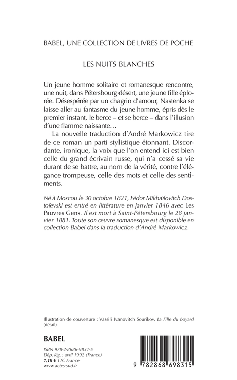 Les Nuits blanches - Michel Del Castillo, Fédor Dostoïevski, Andre Markowicz - ACTES SUD