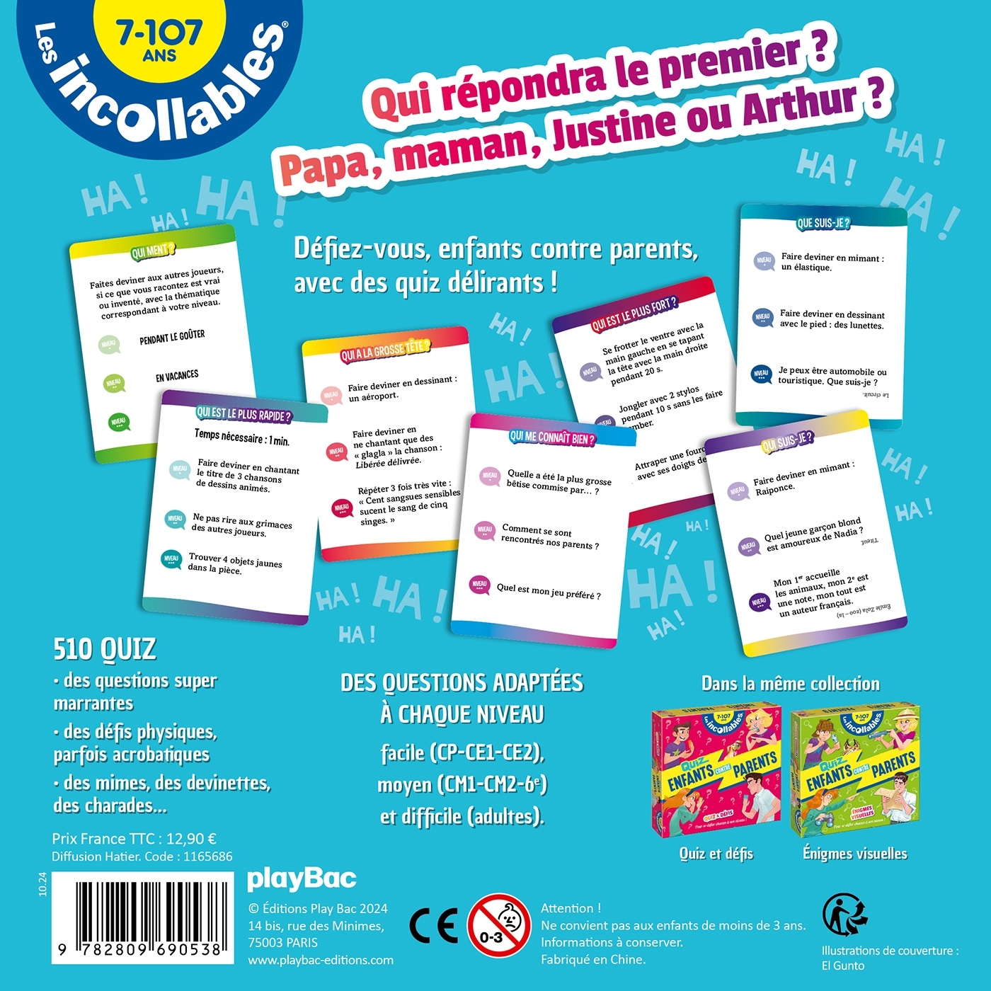Boite Quiz - Incollables - Enfants vs Parents - Rires et Délires -   - PLAY BAC