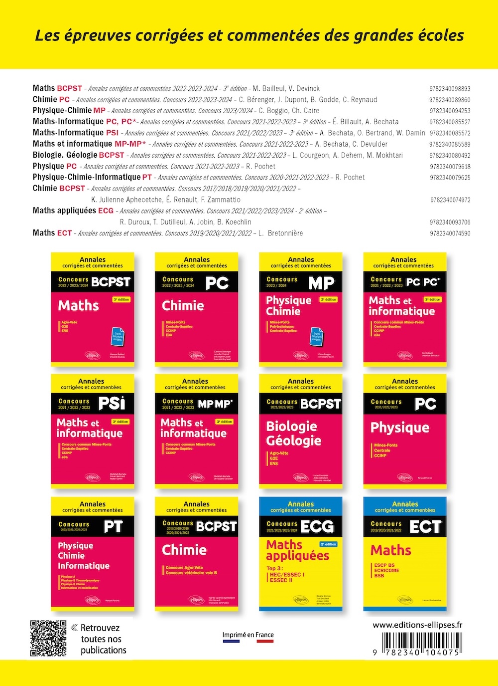 PHYSIQUE-CHIMIE. PSI. ANNALES CORRIGÉES ET COMMENTÉES. CONCOURS 2023/2024/2025 - Steve Arnefaux, Vincent Bachelet, Erwan Capitaine, Morgane Gandil, Guillaume Pages - ELLIPSES