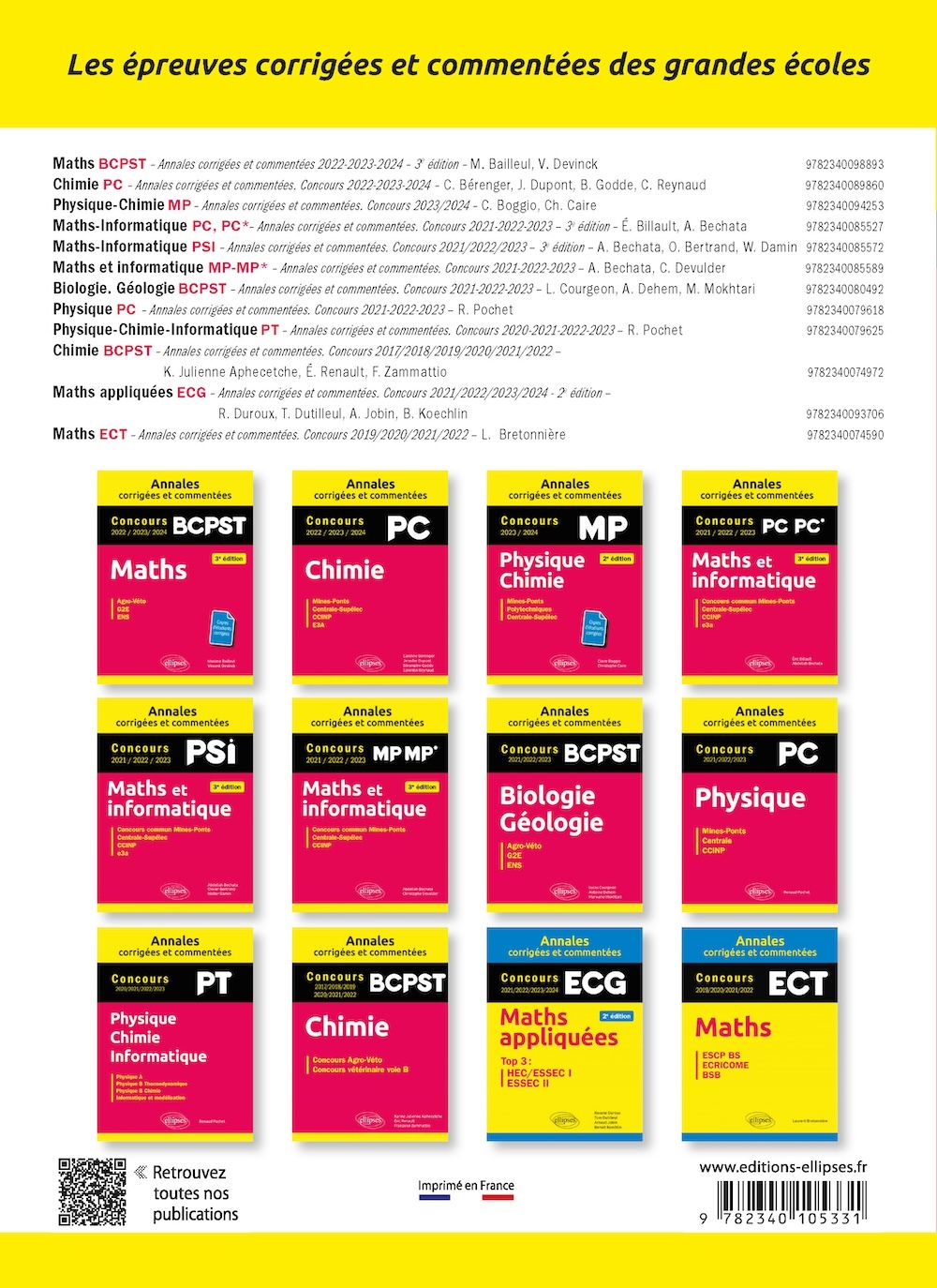 MATHS PC, PSI, BCPST. ANNALES CORRIGÉES ET COMMENTÉES. CONCOURS 2022/2023/2024/2025 - Alex Panetta, Farouk Boucekkine, Alain Patey - ELLIPSES