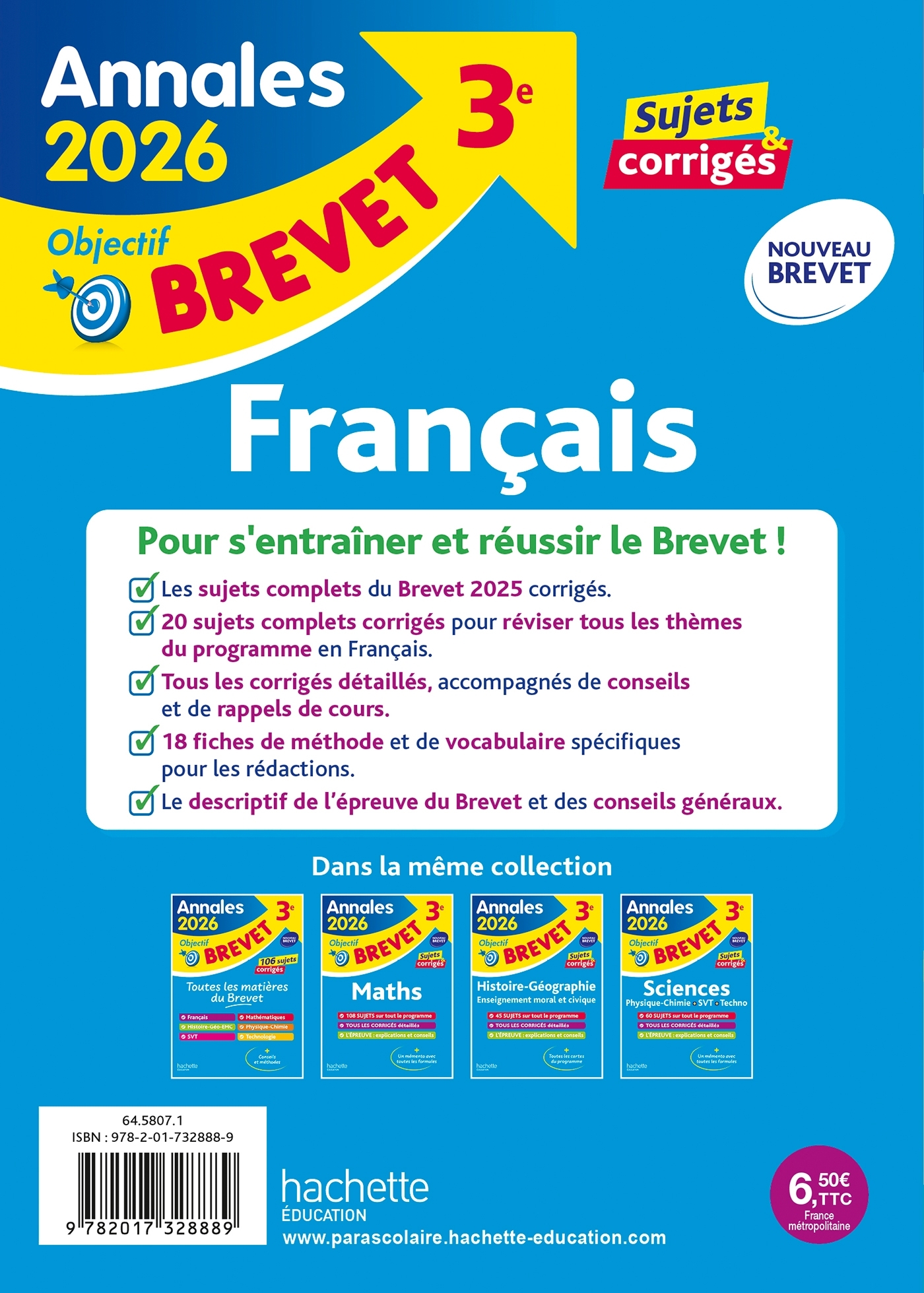 Annales Brevet 2026 - Français 3e - sujets et corrigés - Brigitte Réauté, Michèle Laskar - HACHETTE EDUC