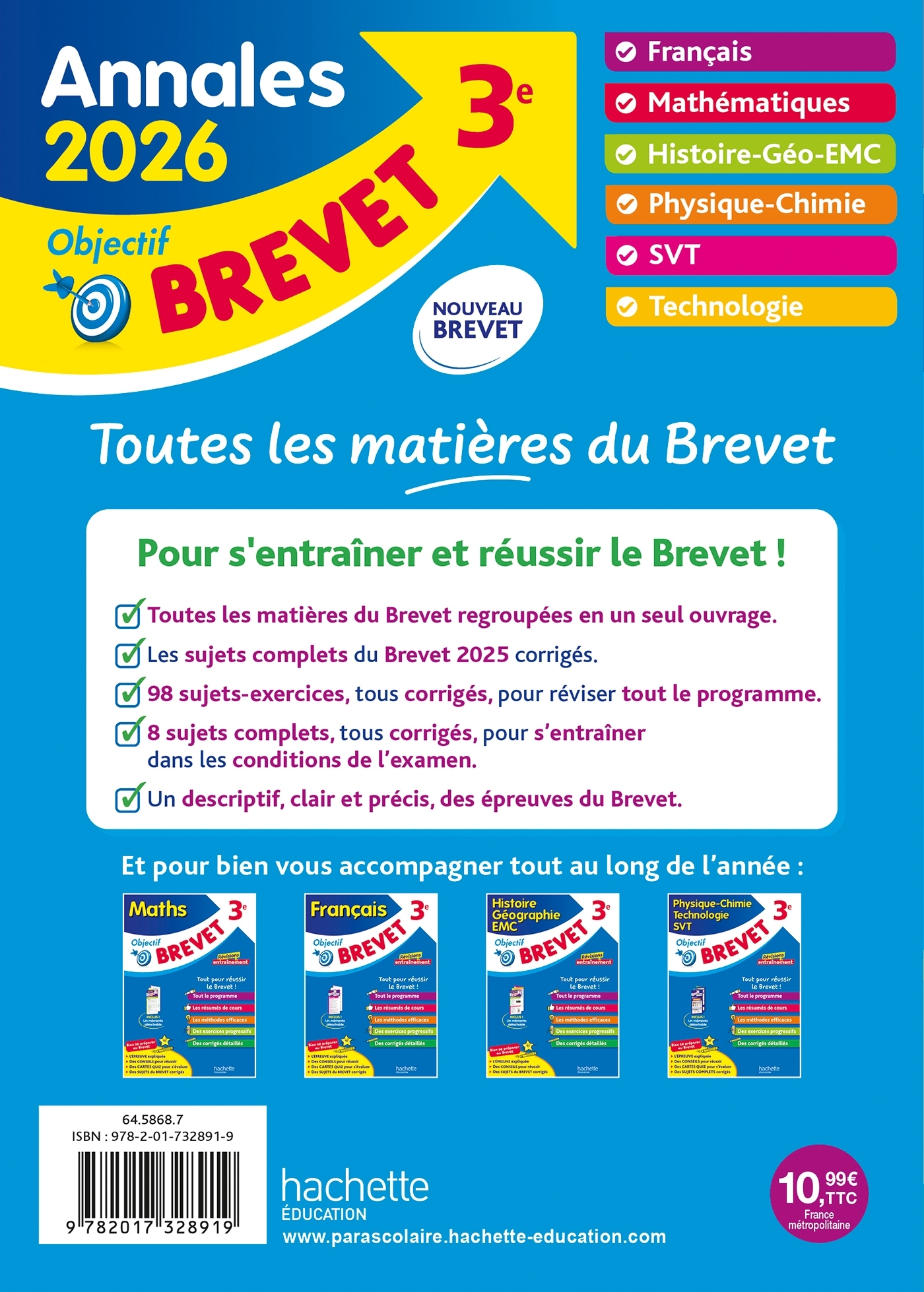 Annales Brevet 2026 - Tout-en-un 3e - sujets et corrigés - Brigitte Réauté, Michèle Laskar, Philippe Rousseau, Christophe Saïsse, Sébastien Dessaint, Malorie Gorillot - HACHETTE EDUC