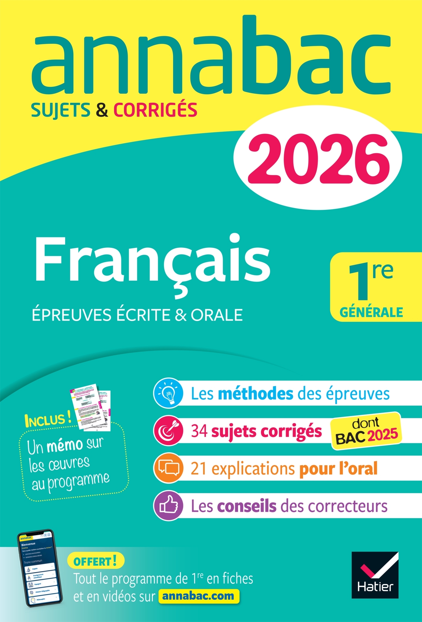 Annales du bac 2026 - Annabac Français 1re générale (bac de français écrit & oral) - Hélène Bernard, Sylvie Dauvin, Ronan Guellec, Mathilde de Maistre, Florian Pennanech, Sophie Saulnier, Swann Spies, Bérangère Touet, Laure Warot - HATIER