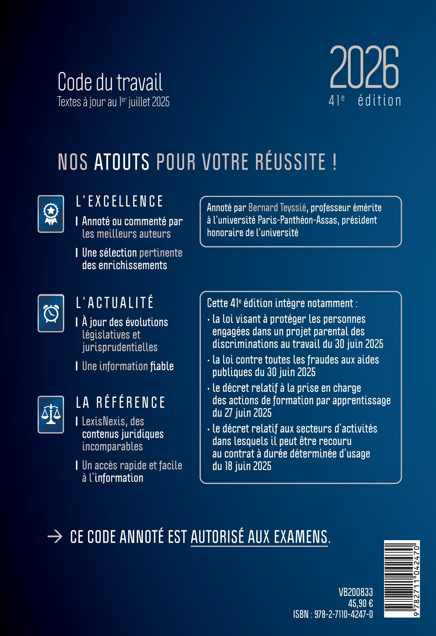 Code du travail 2026 - Bernard Teyssié - LEXISNEXIS