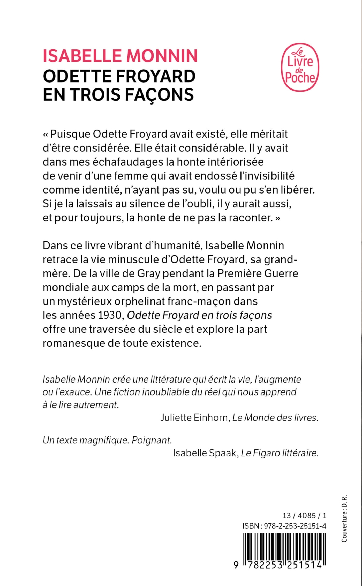 Odette Froyard en trois façons - Isabelle Monnin - LGF