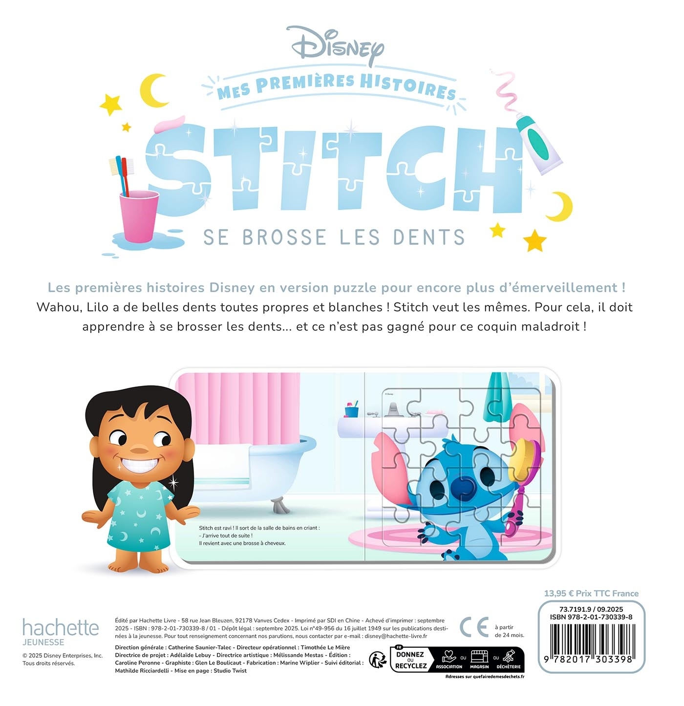 DISNEY BABY - Mes Premières Histoires - Stitch se brosse les dents - 5 grands puzzles 16 pc -  - DISNEY HACHETTE