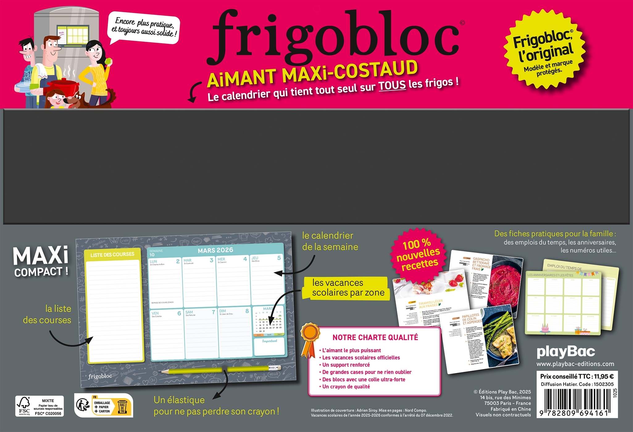 Frigobloc Hebdomadaire Compact 2026  - Calendrier Compact / sem (de janv. à déc. 2026) -   - PLAY BAC
