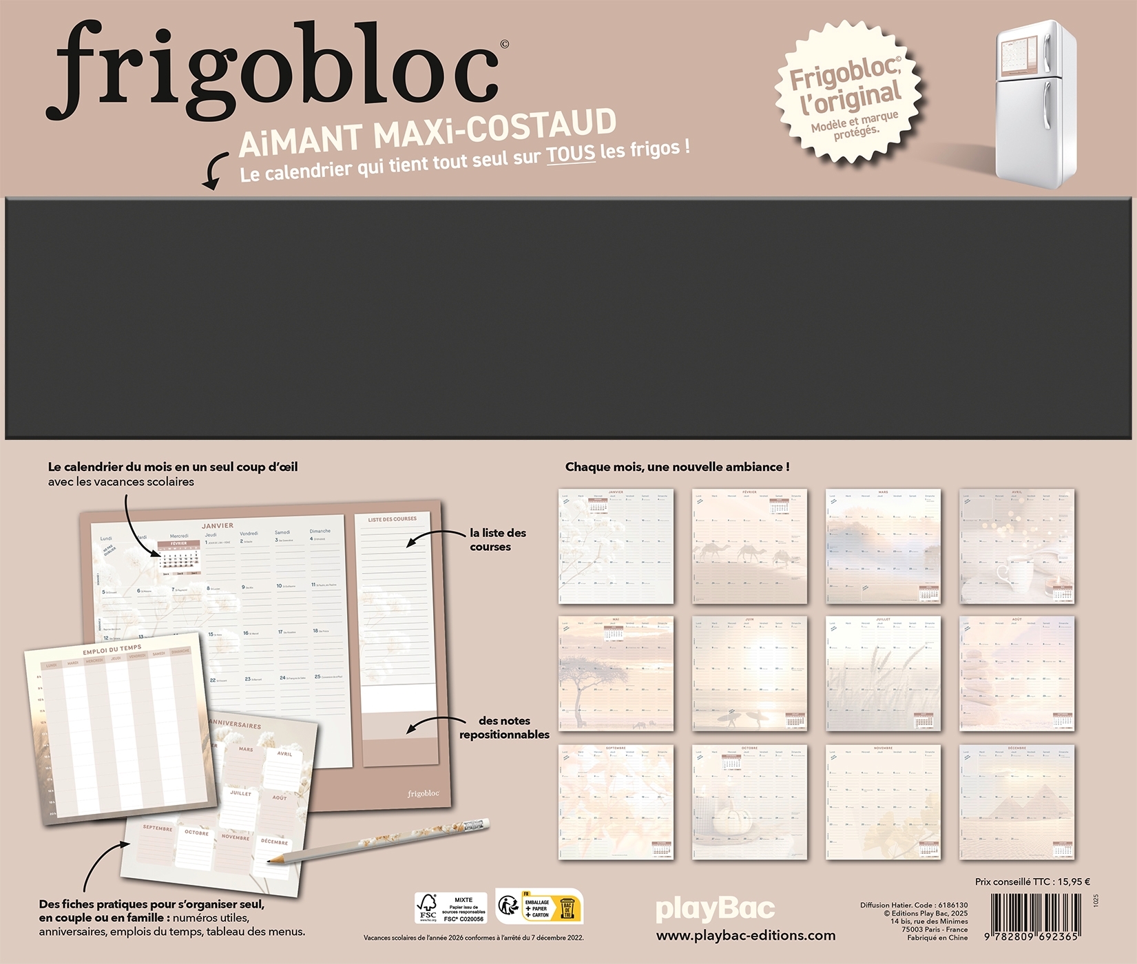 Frigobloc Mensuel 2026 Tendance déco Beige (de janv. à déc. 2026) -   - PLAY BAC