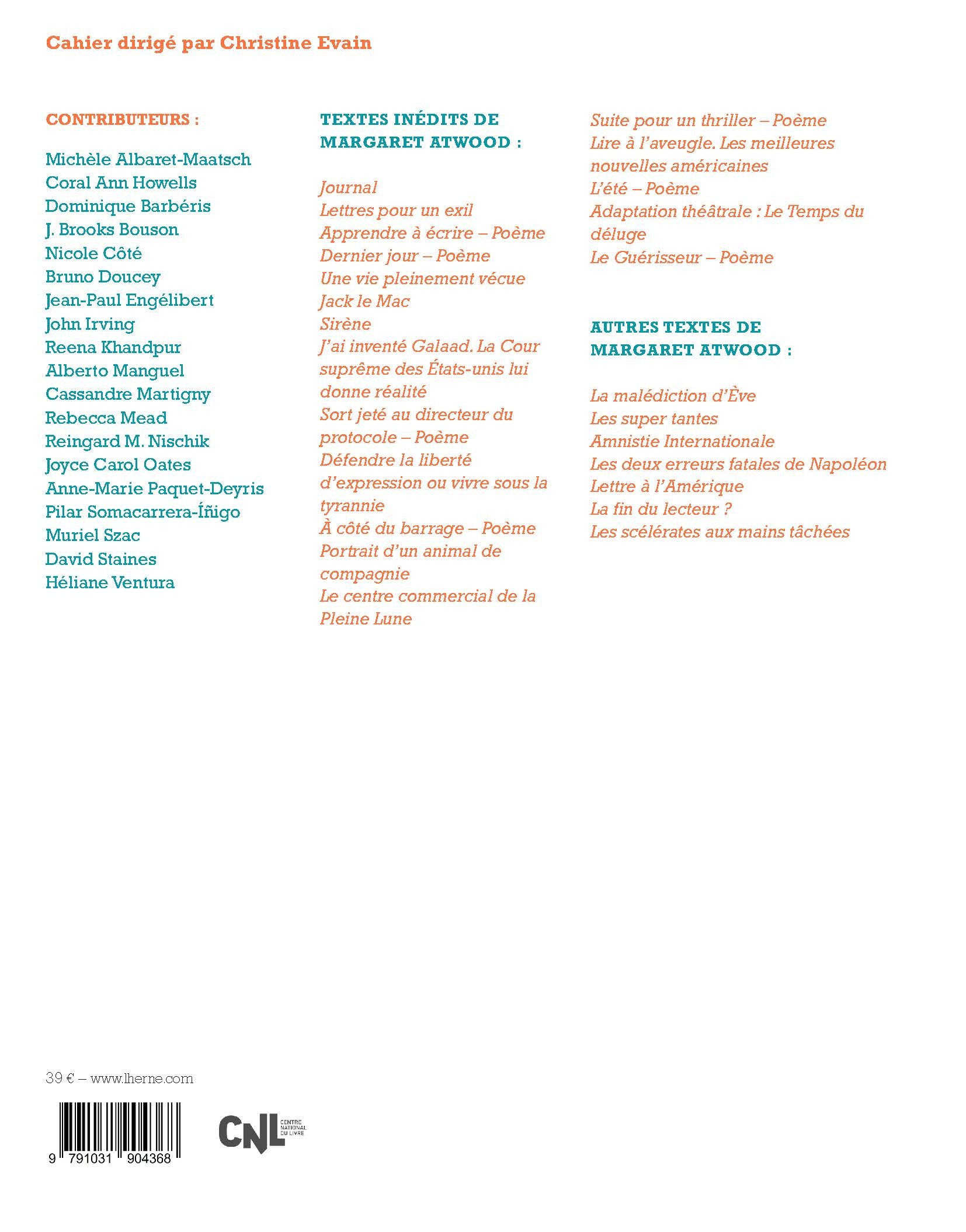 Cahier Margaret Atwood -  Collectif - L'HERNE