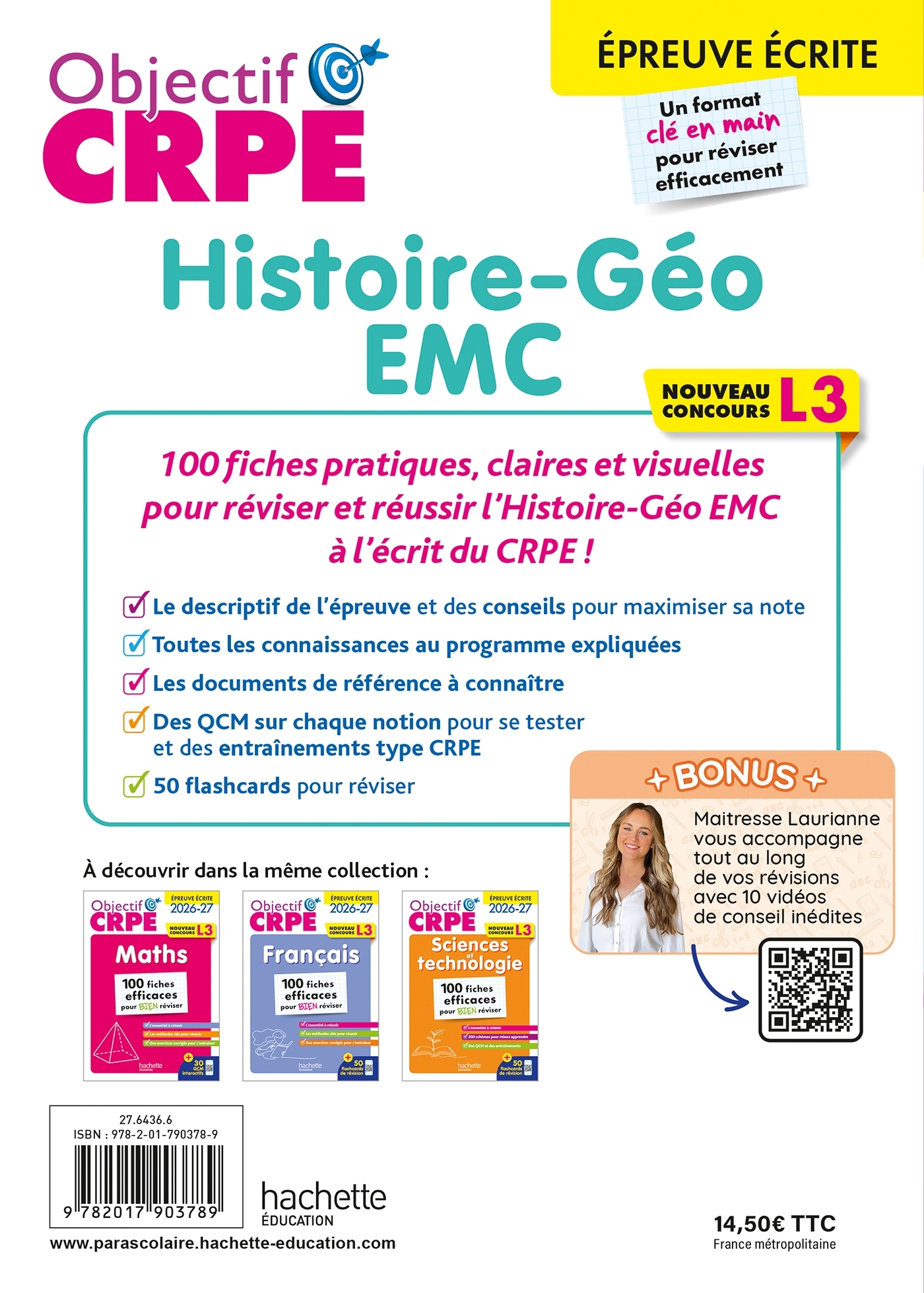 Objectif CRPE 2026 -  Histoire-géo EMC - 100 fiches efficaces pour bien réviser - L3 - Laurent Bonnet, Julien Cuminetto - HACHETTE EDUC