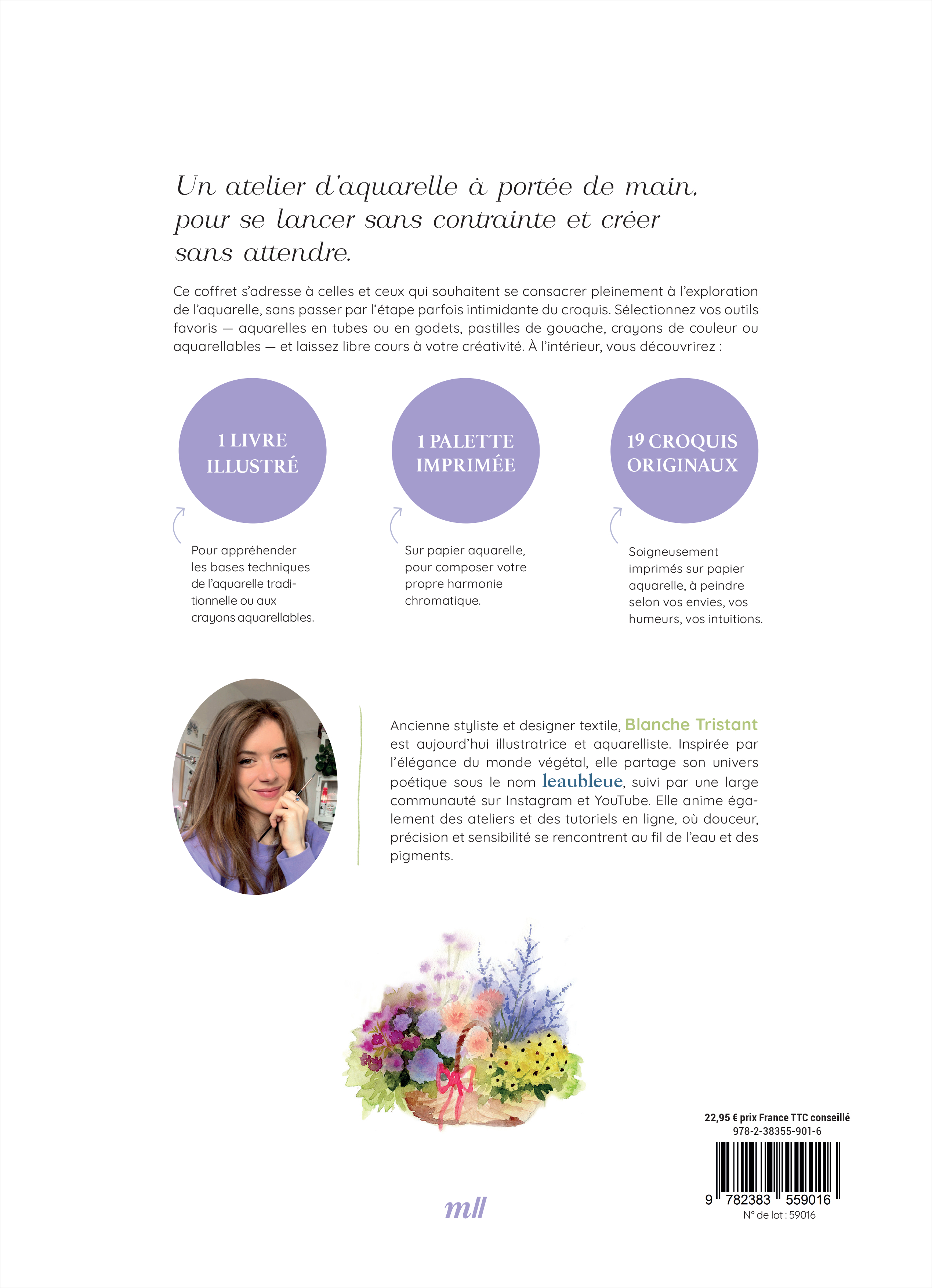 Pochette - L’atelier de l’aquarelle fleurie (1 livre et des feuilles papier aquarelle) - Blanche Tristant - MERCILESLIVRES