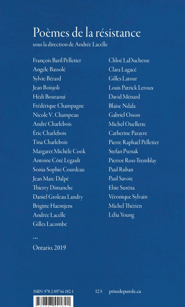 Poèmes de la résistance - Andrée Lacelle - PRISE DE PAROLE