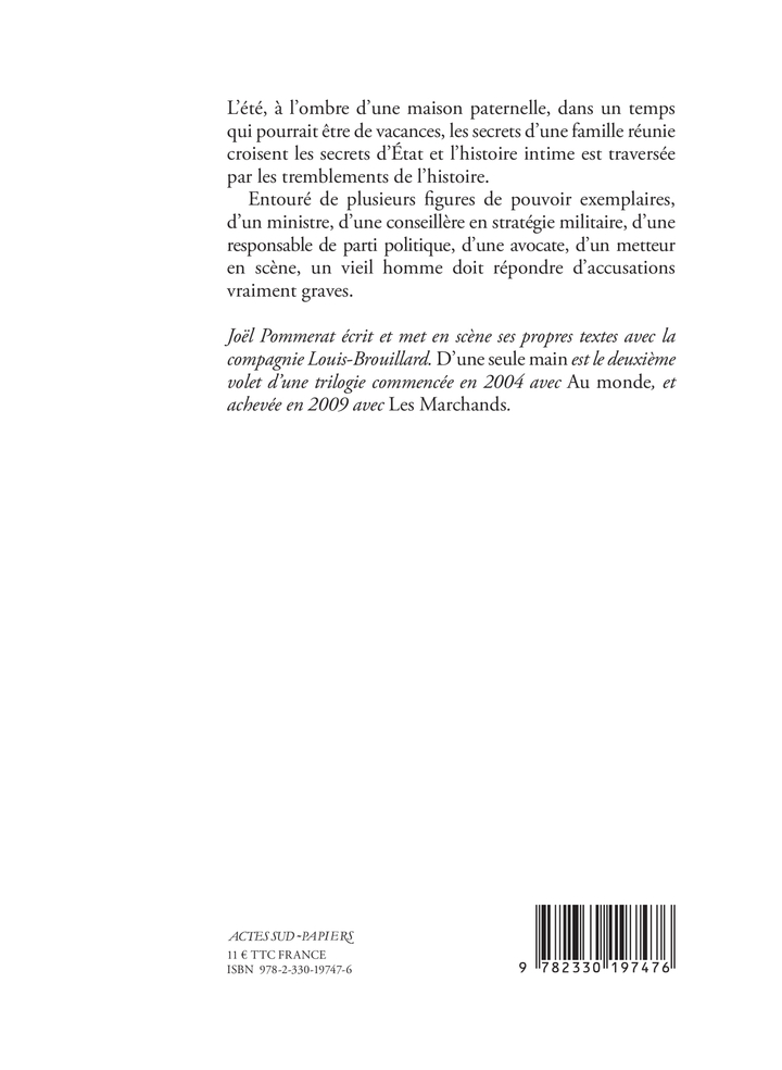 D'une seule main - Joël Pommerat - ACTES SUD