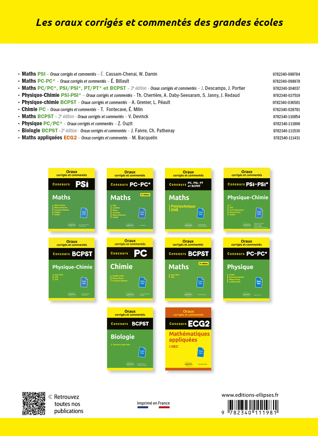 Oraux corrigés et commentés de Physique-Chimie PSI/PSI* - Thomas Lavigne, Wenqi Shu-Quartier-dit-Maire - ELLIPSES