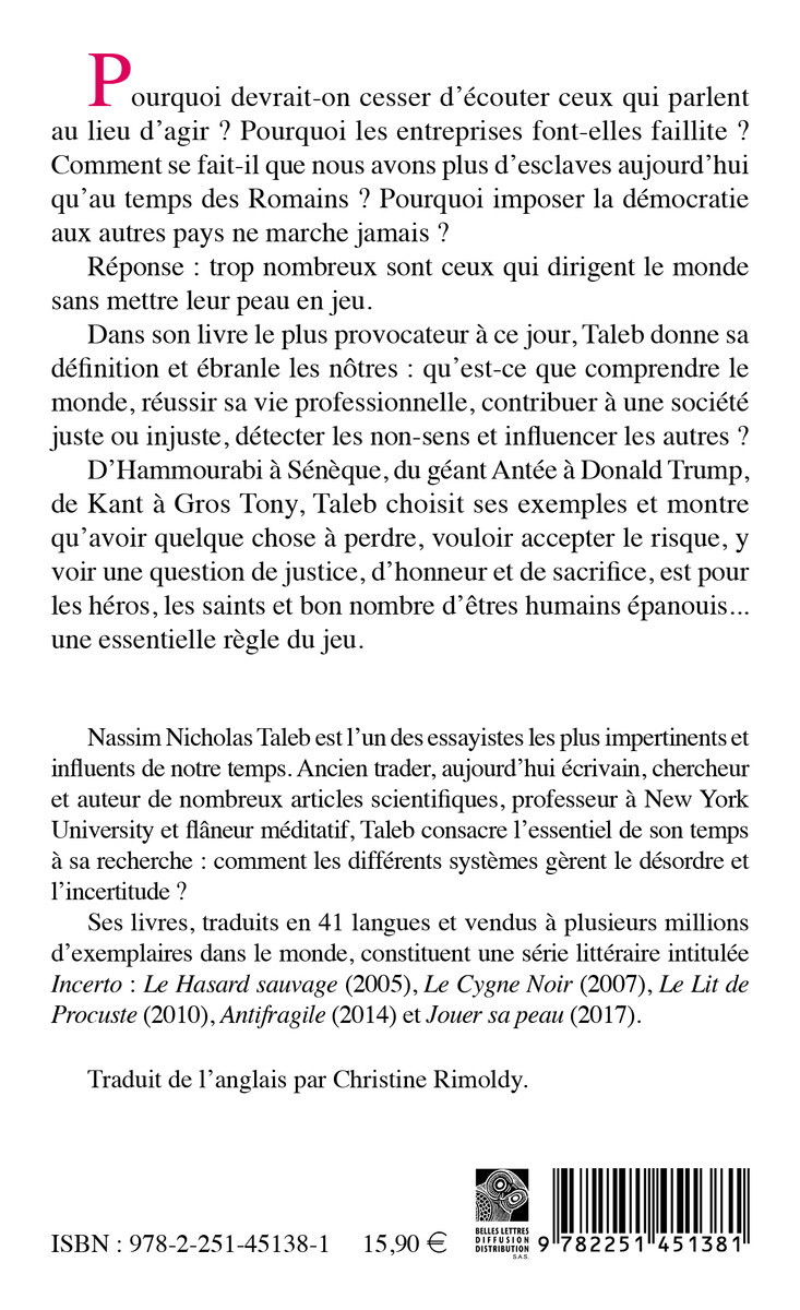 Jouer sa peau [format poche] - Nassim Nicholas Taleb - BELLES LETTRES