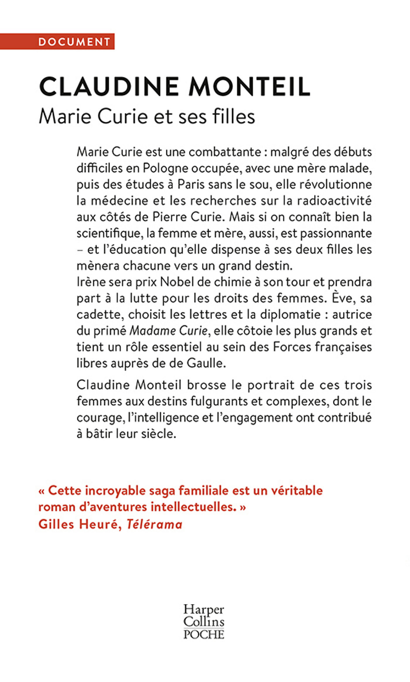 Marie Curie et ses filles - Claudine Monteil - HARPERCOLLINS