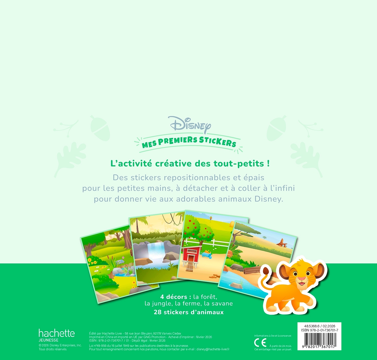 DISNEY BABY - Pochettes stickers mousse repositionnables - Animaux -  - DISNEY HACHETTE