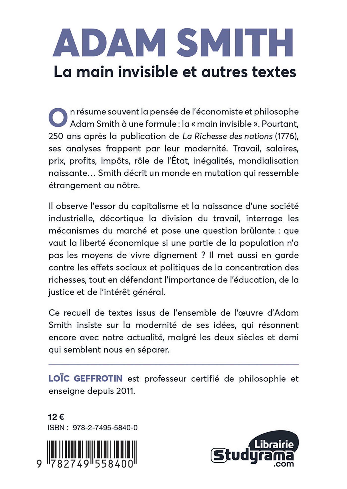 Adam Smith, La main invisible et autres textes - Loïc Geffrotin - BREAL