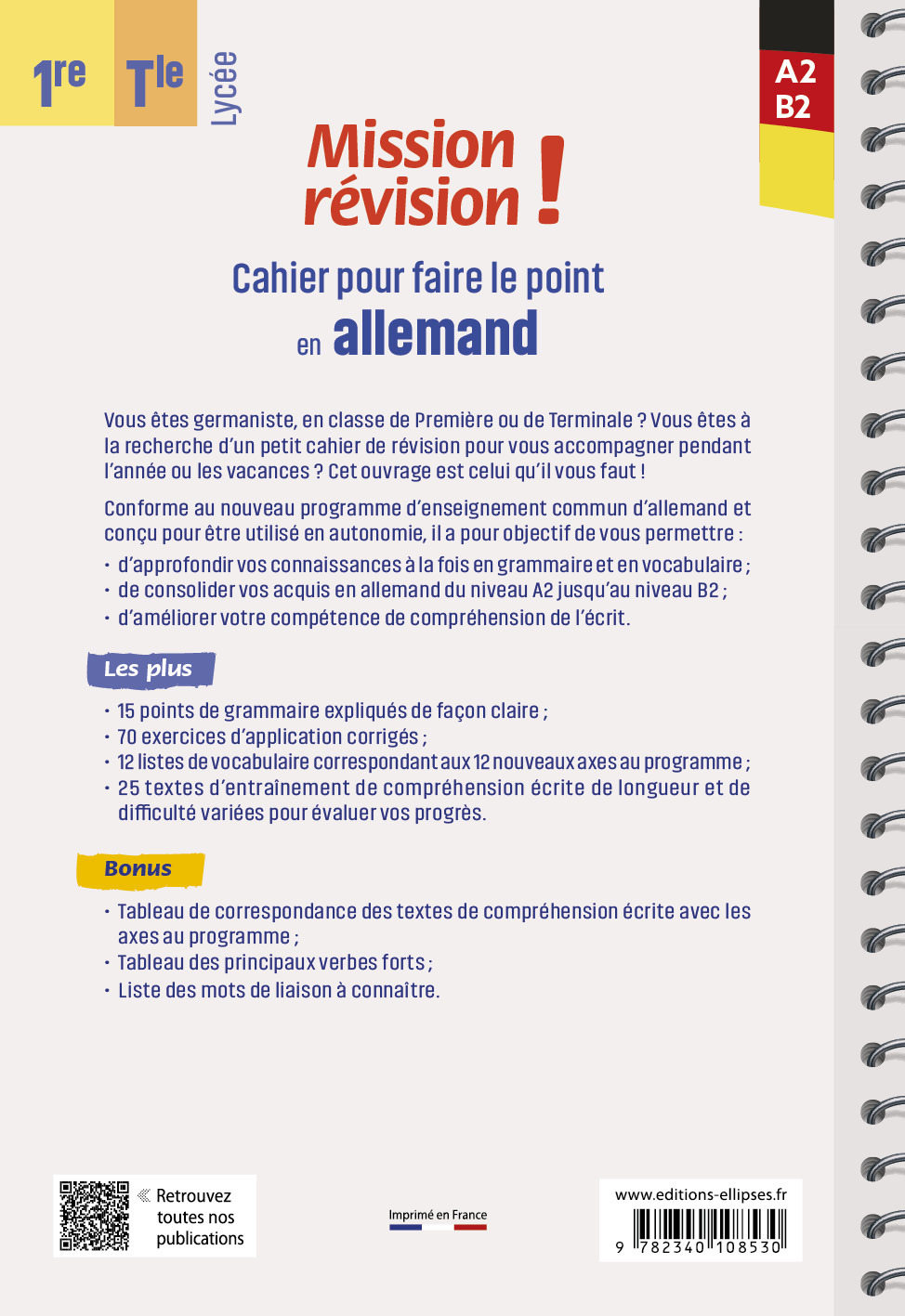 Mission révision ! Cahier pour faire le point en allemand en 1re et en Terminale. [Enseignement commun - Programme 2025] - Marie-Christine Voegele - ELLIPSES