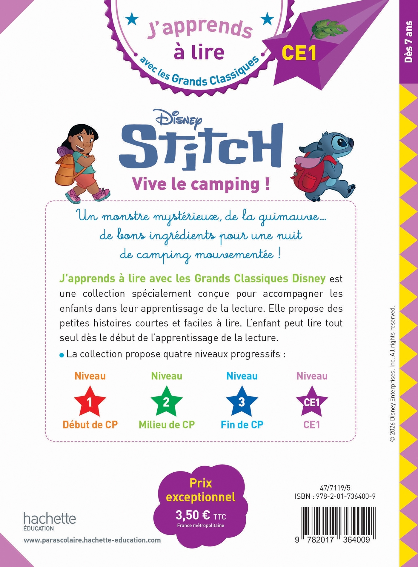 Disney - CE1 - Stitch - Vive le camping ! - Audrey Fourches - HACHETTE EDUC