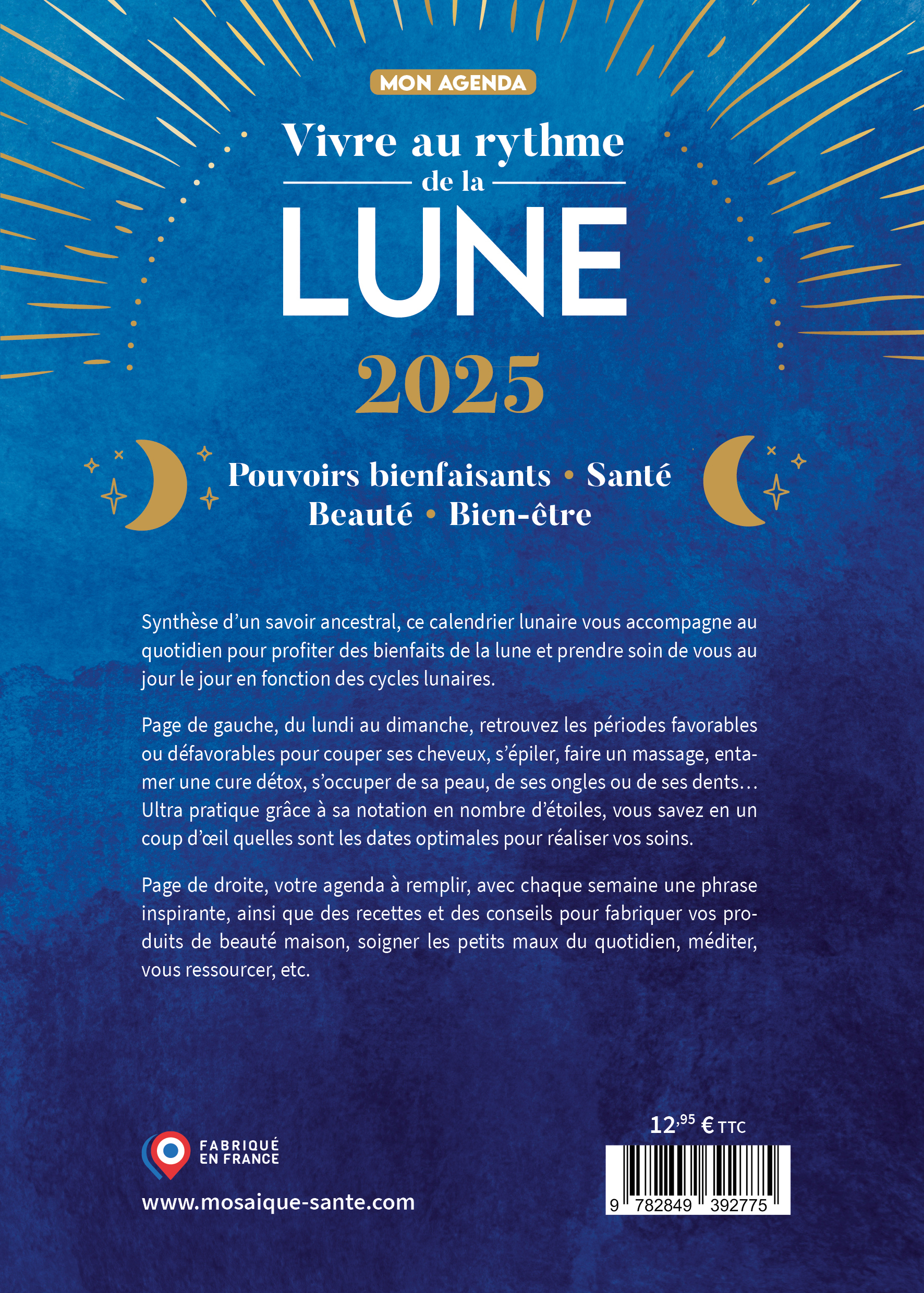 Vivre au rythme de la lune, mon agenda 2025 - Diane Calendrierlunaireinfo - MOSAIQUE SANTE
