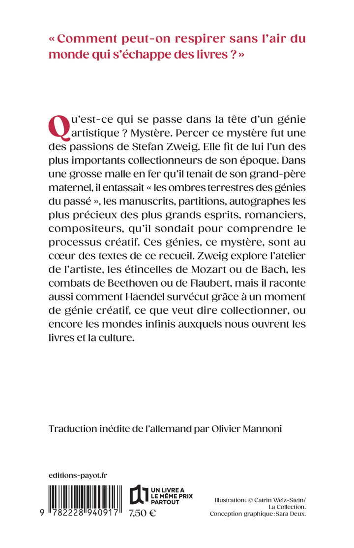 Le mystère de la création artistique - Stefan Zweig - PAYOT