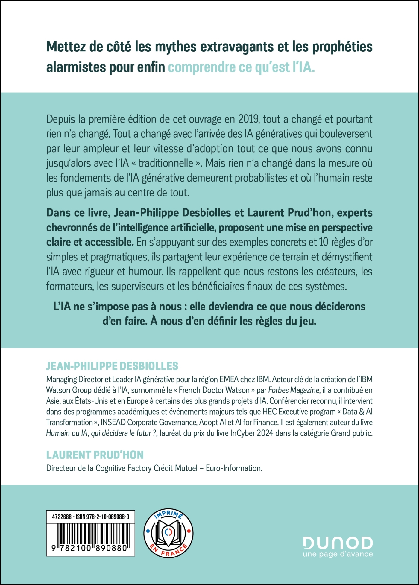 L'IA sera ce que tu en feras - Jean-Philippe Desbiolles, Laurent Prud'hon - DUNOD
