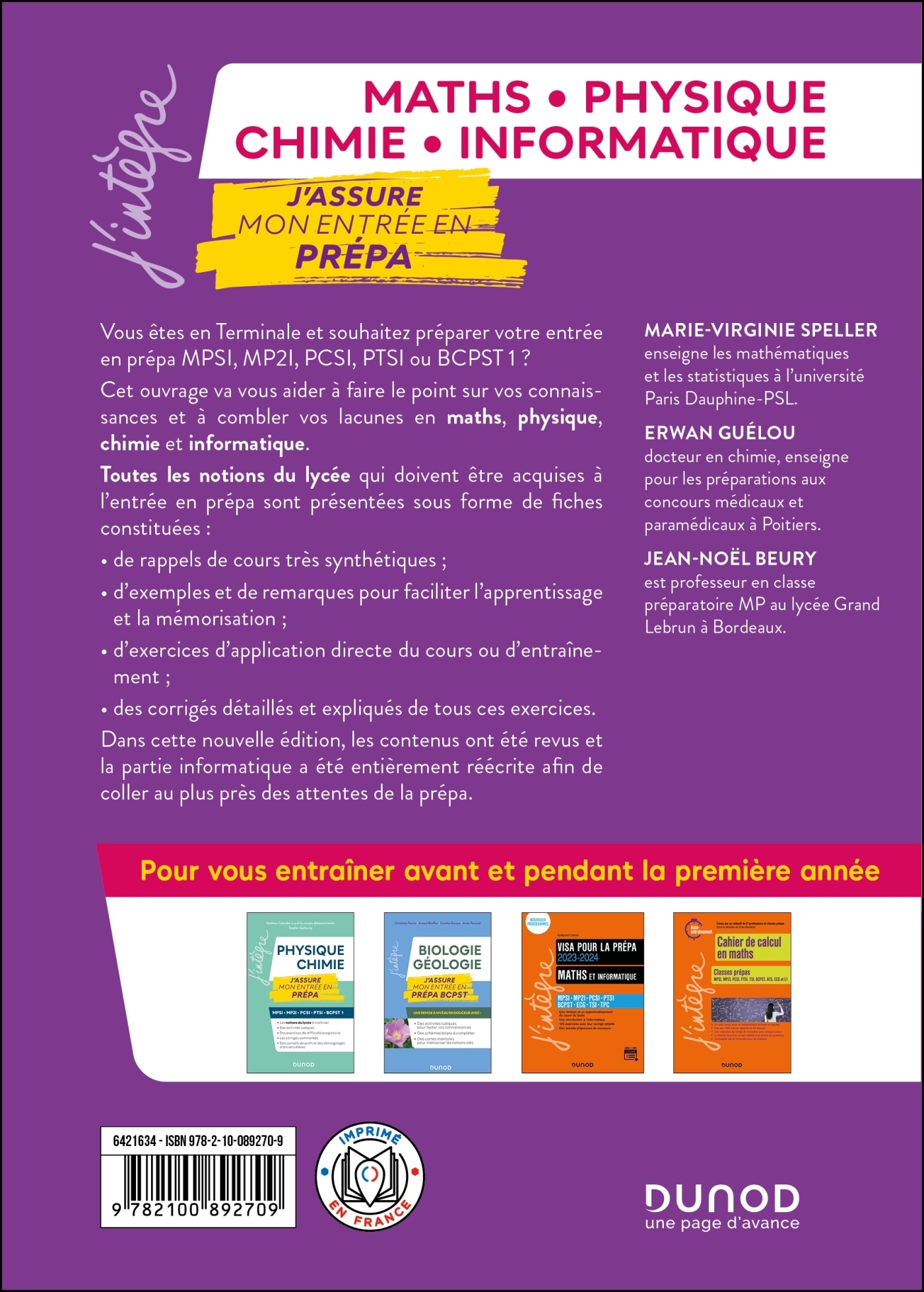 Maths-Physique-Chimie-Informatique, J'assure mon entrée en prépa - Marie-Virginie Speller, Erwan Guelou, Jean-Noël Beury - DUNOD