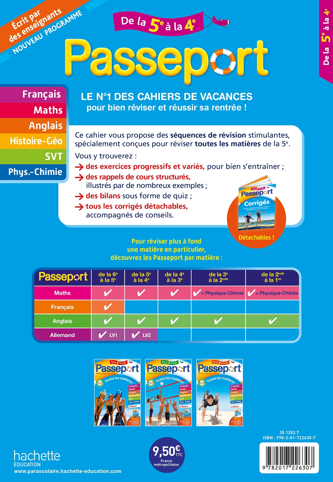 Passeport - Toutes les matières - De la 5e à la 4e - Cahier de vacances 2026 - Isabelle Lisle, Philippe Rousseau, Marie Françoise Dréano, Sylvie Le Bour, Pierre Reynaud, Catherine Reynaud, Malorie Gorillot, Sébastien Dessaint - HACHETTE EDUC