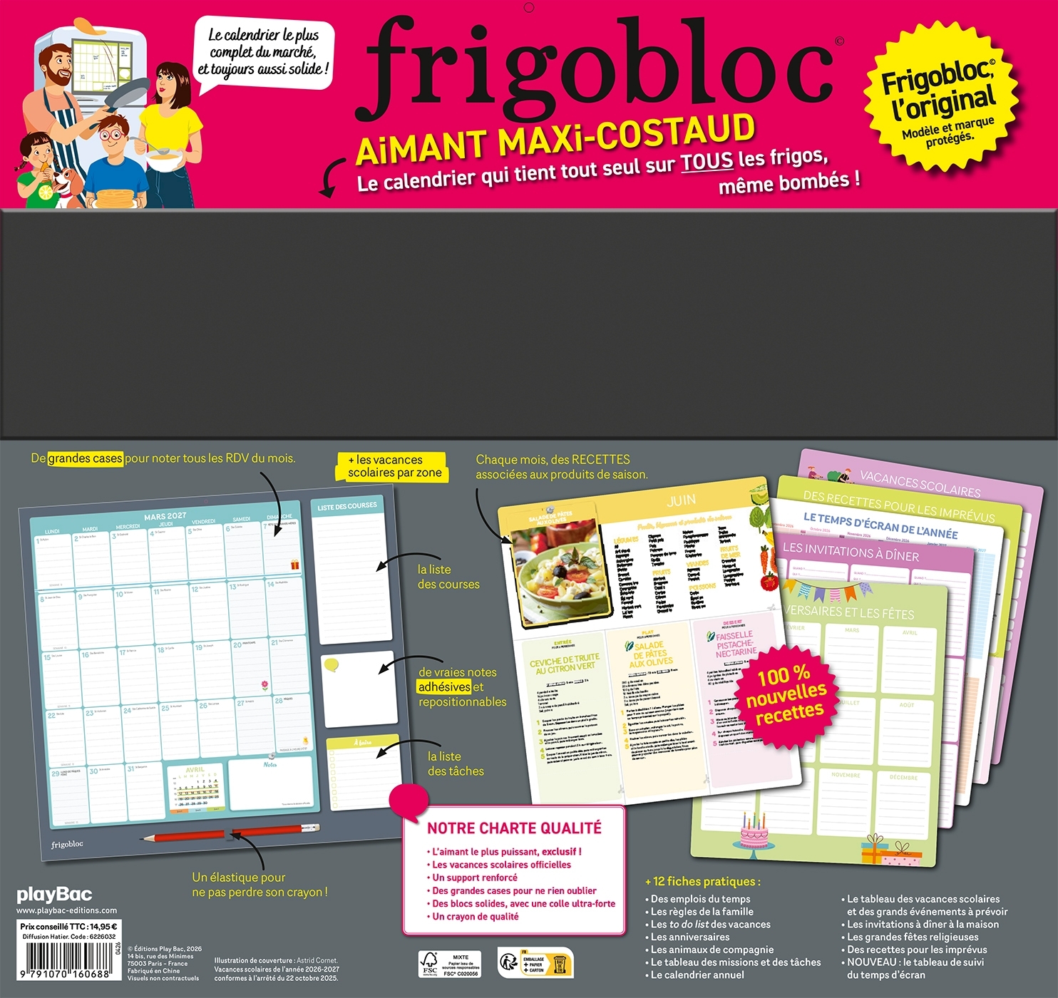 Frigobloc Mensuel 2027 - Calendrier familial / mois (de sept. 2026 à déc. 2027) -   - PLAY BAC