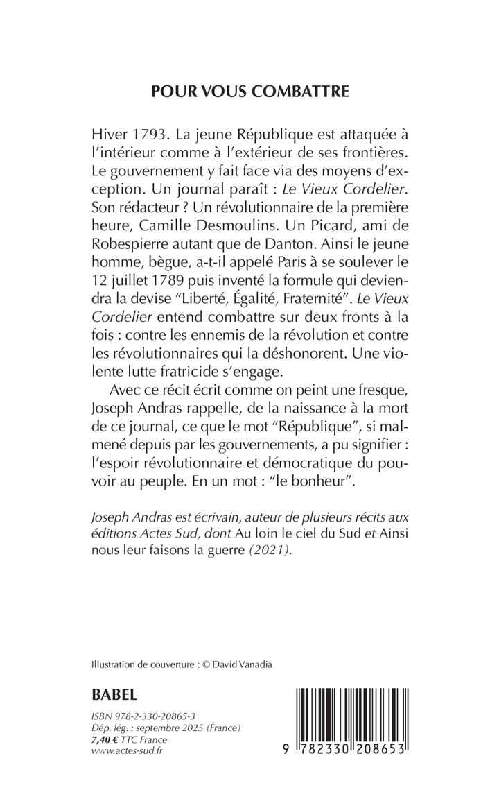 Pour vous combattre - Joseph Andras - ACTES SUD