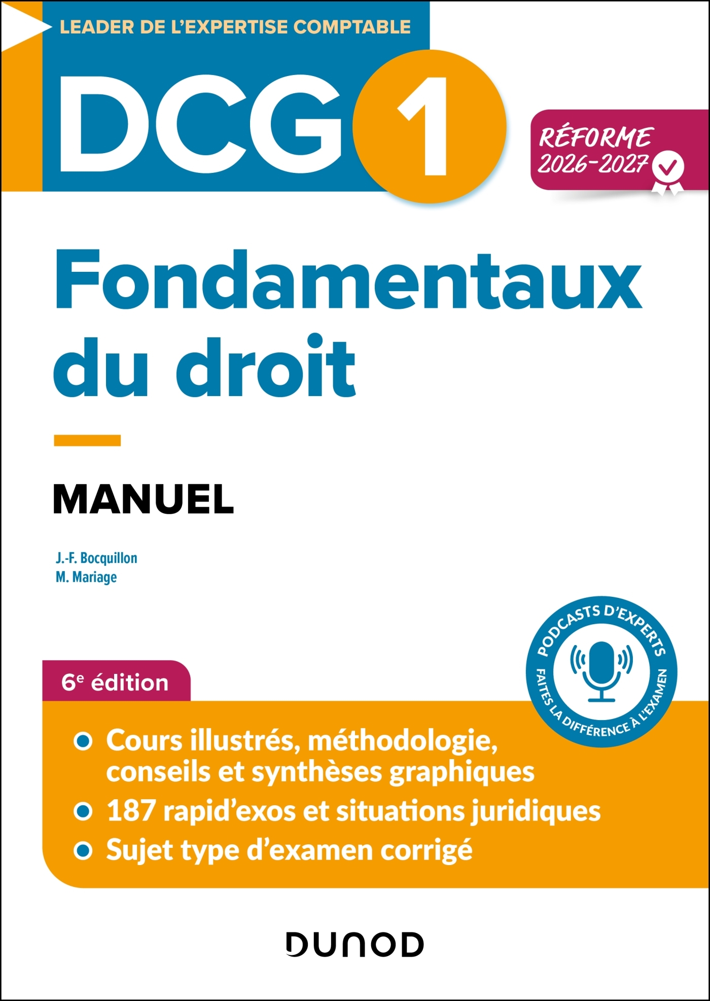 DCG 1 - Fondamentaux du droit - Manuel - Réforme 2026-2027 - Jean-François Bocquillon, Martine Mariage - DUNOD