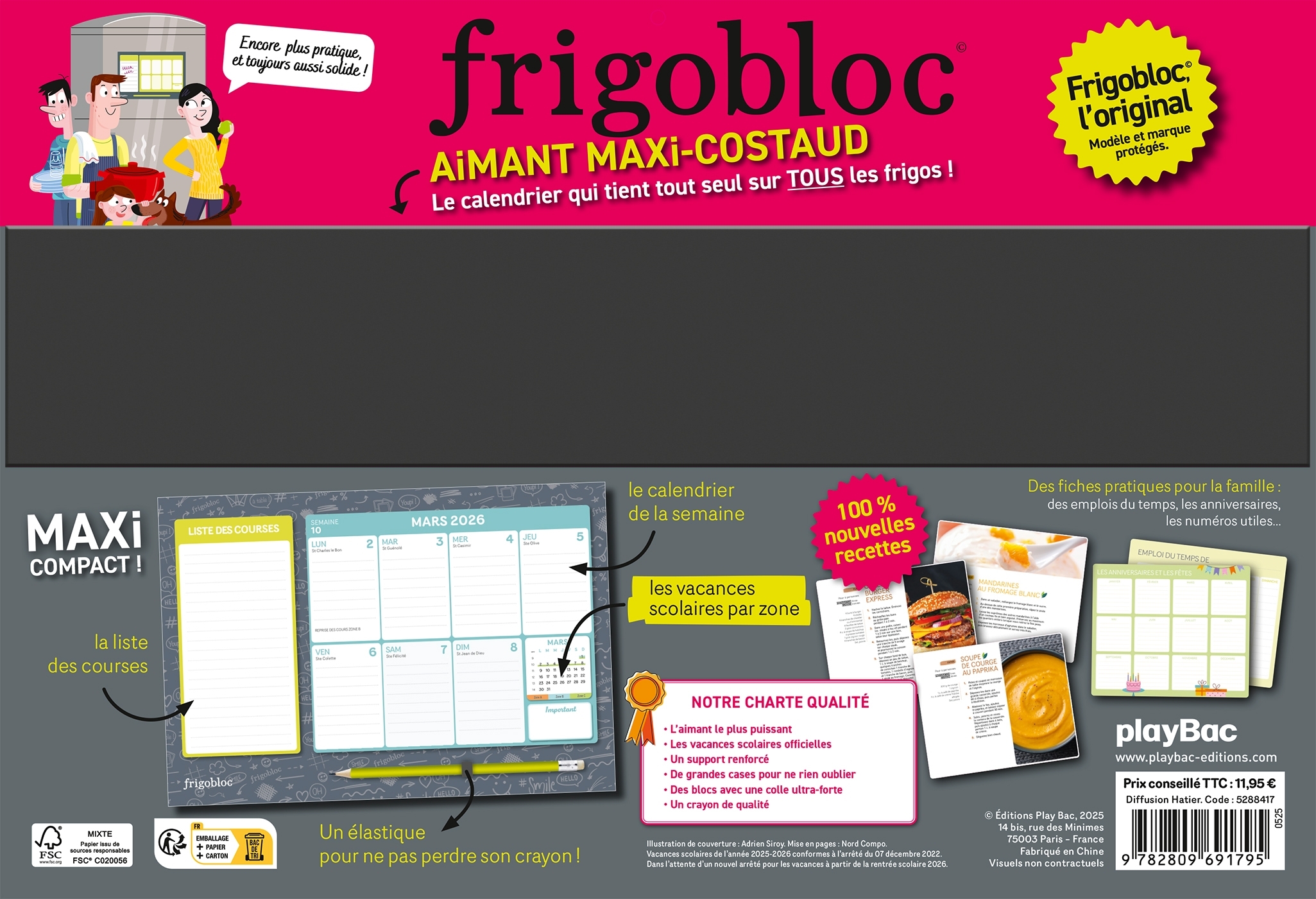 Frigobloc Hebdomadaire Compact 2027  - Calendrier Compact / sem (de sept. 2026 à déc. 2027) -   - PLAY BAC