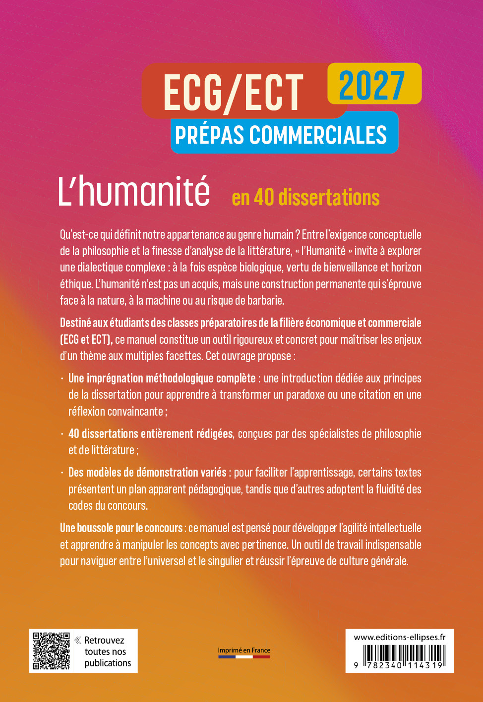 L'humanité en 40 dissertations. Prépas commerciales ECG-ECT - CYRIL MORANA, Eric Oudin, Aurore Boni, Adrien Bresson, Stéphane Arthur, Aymeric Bonnin, Norbert Campagna, Kévin Cappelli, Christophe Cervellon, Isabelle Clauvelin, Pablo Diaz, Benoit Donnet, To
