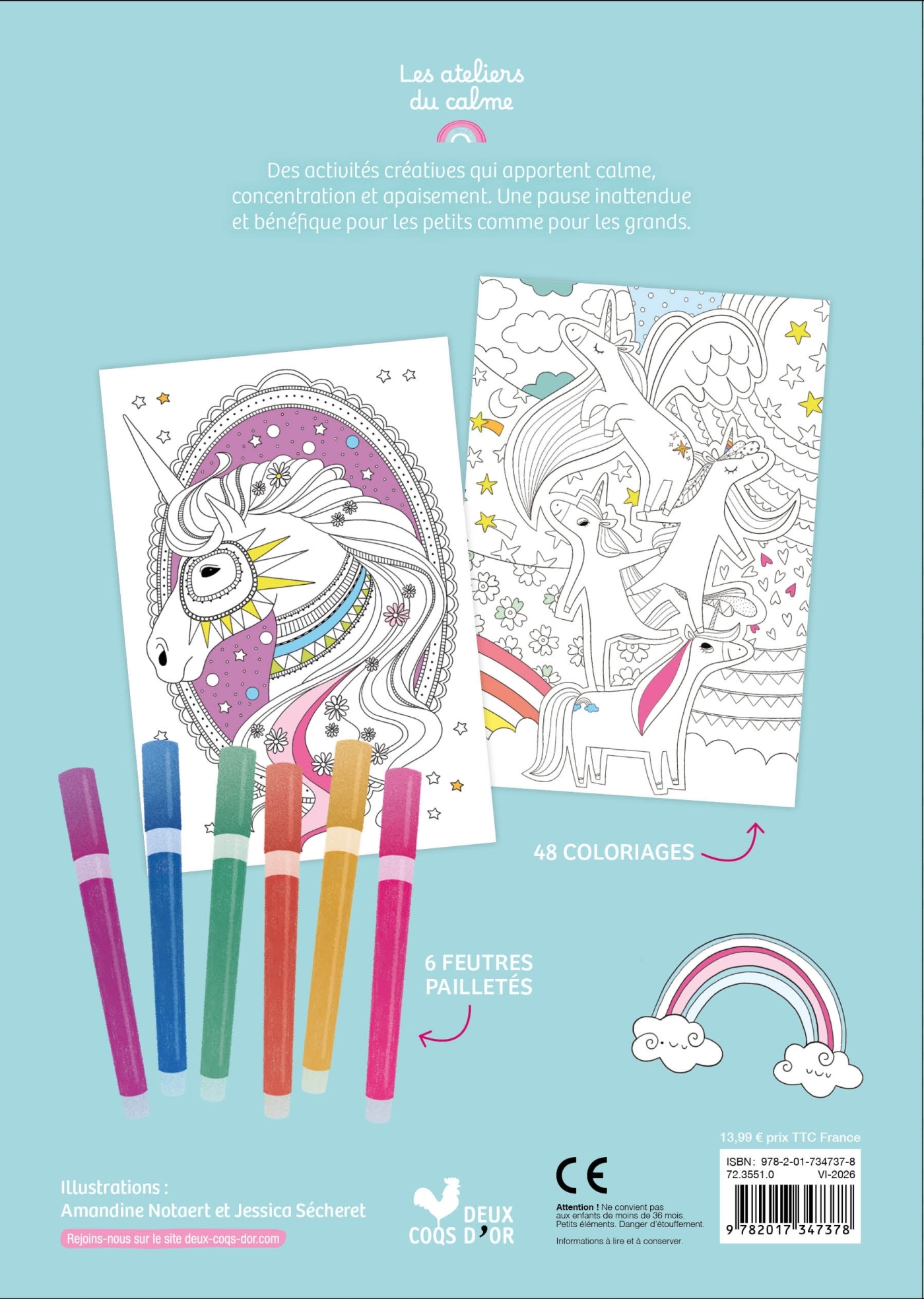 Coloriages Fabuleuses licornes - avec feutres pailletés -  - DEUX COQS D OR