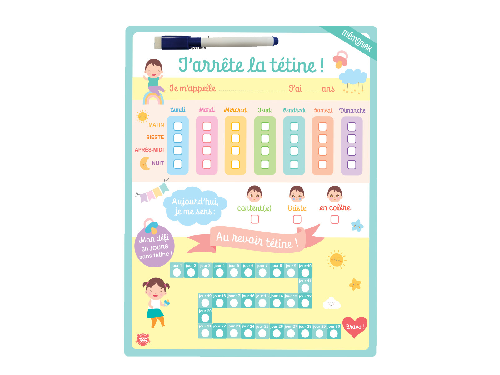 Tableau effaçable - J'arrête la tétine ! -  - 365 PARIS