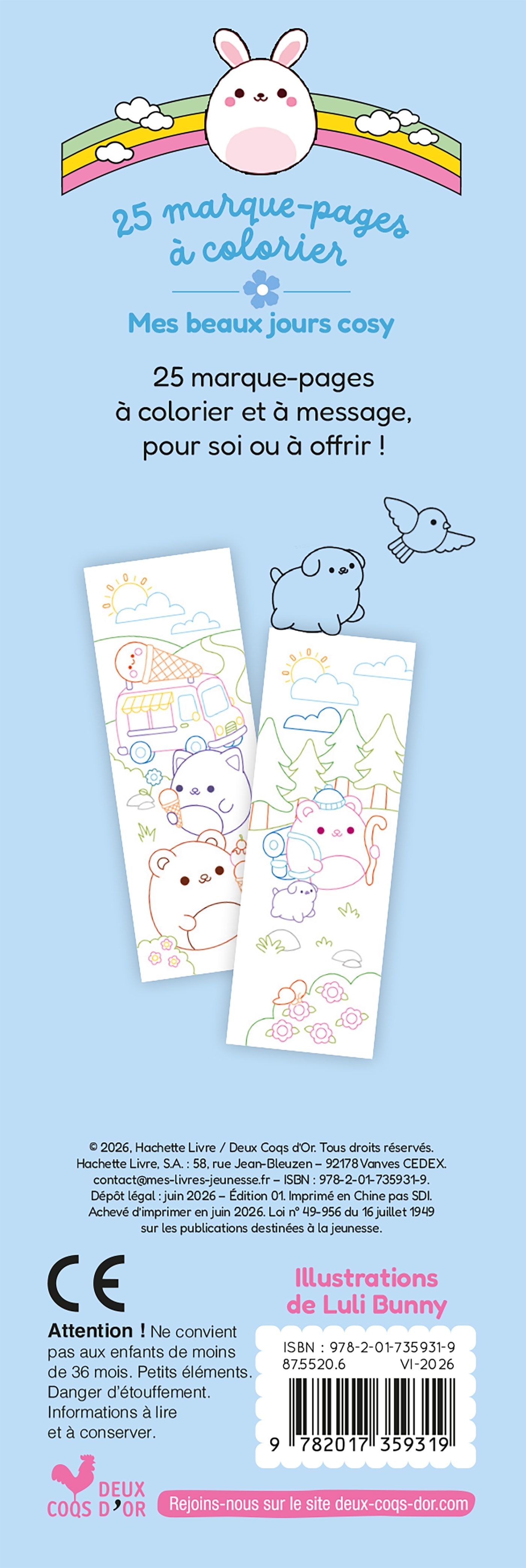 25 marque-pages à colorier - Mes petits amis - Mes beaux jours cosy -  - DEUX COQS D OR