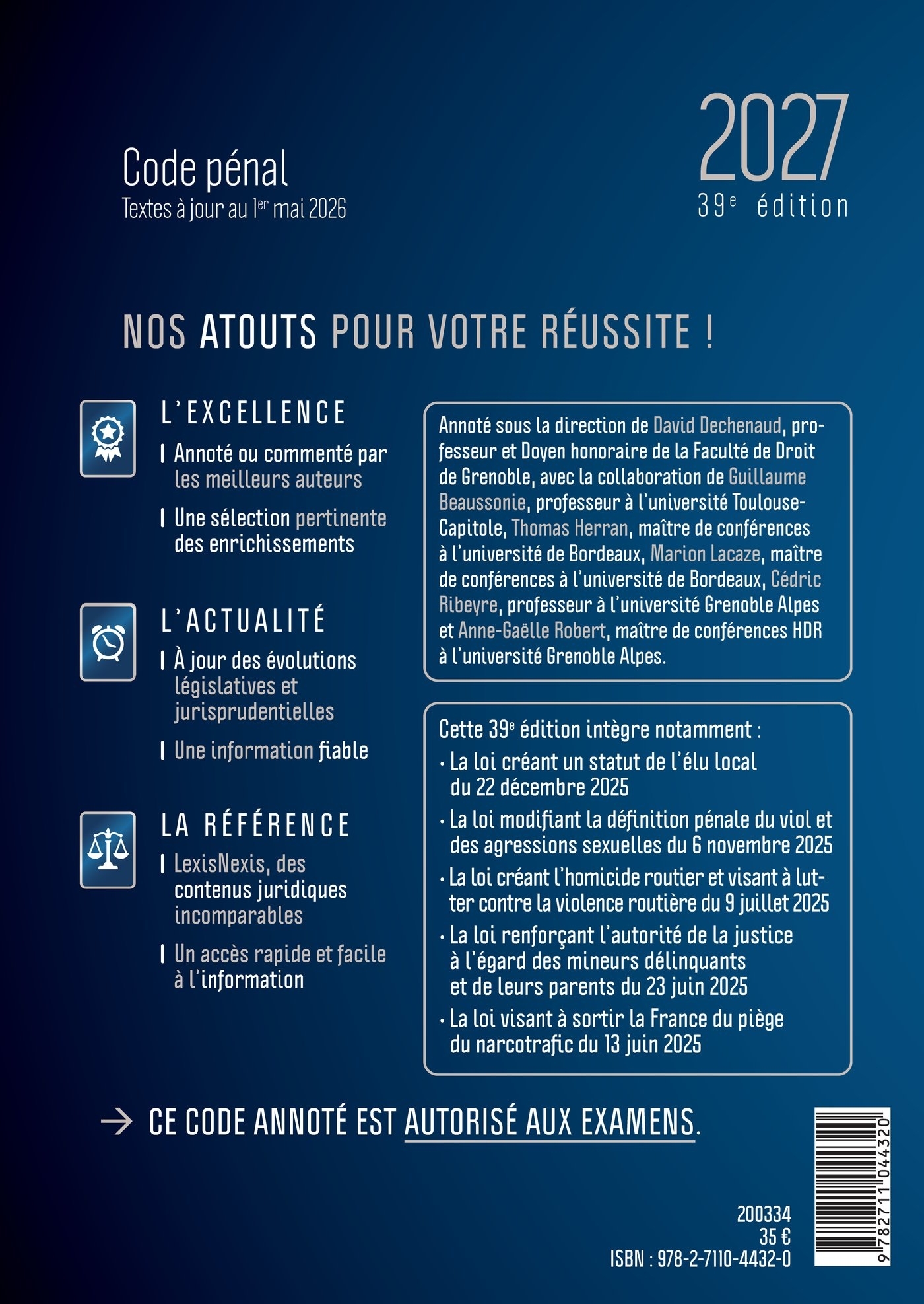 Code pénal 2027 - David Dechenaud (sous dir.) - LEXISNEXIS