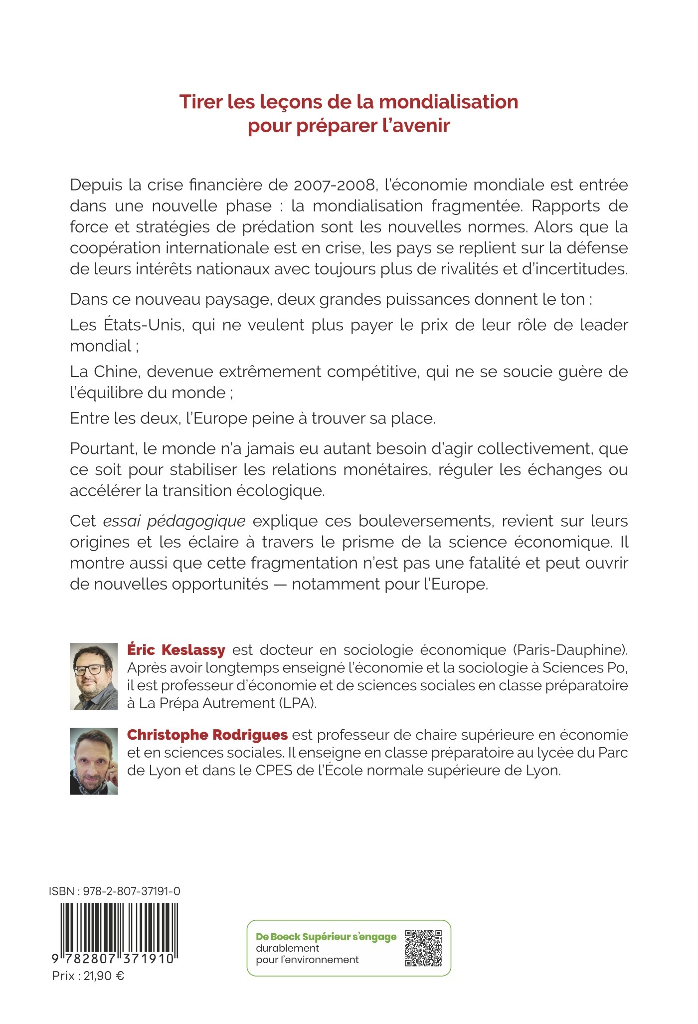 La mondialisation fragmentée - Eric Keslassy, Christophe Rodrigues, Natacha Valla - DE BOECK SUP