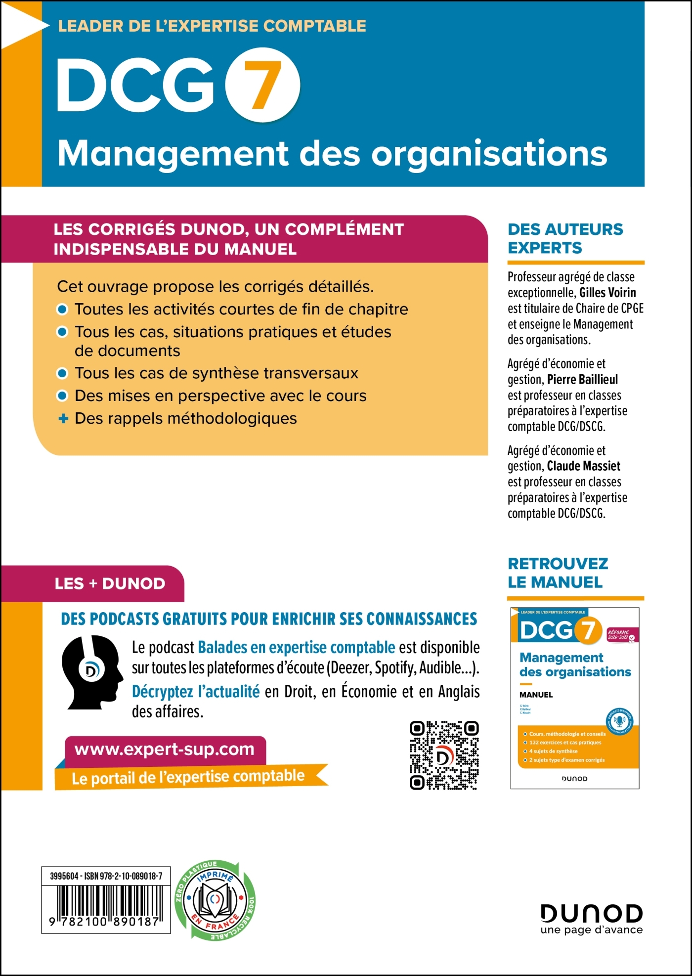 DCG 7 - Management des organisations - Corrigés - Réforme 2026-2027 - Gilles Voirin, Pierre Baillieul, Claude Massiet - DUNOD