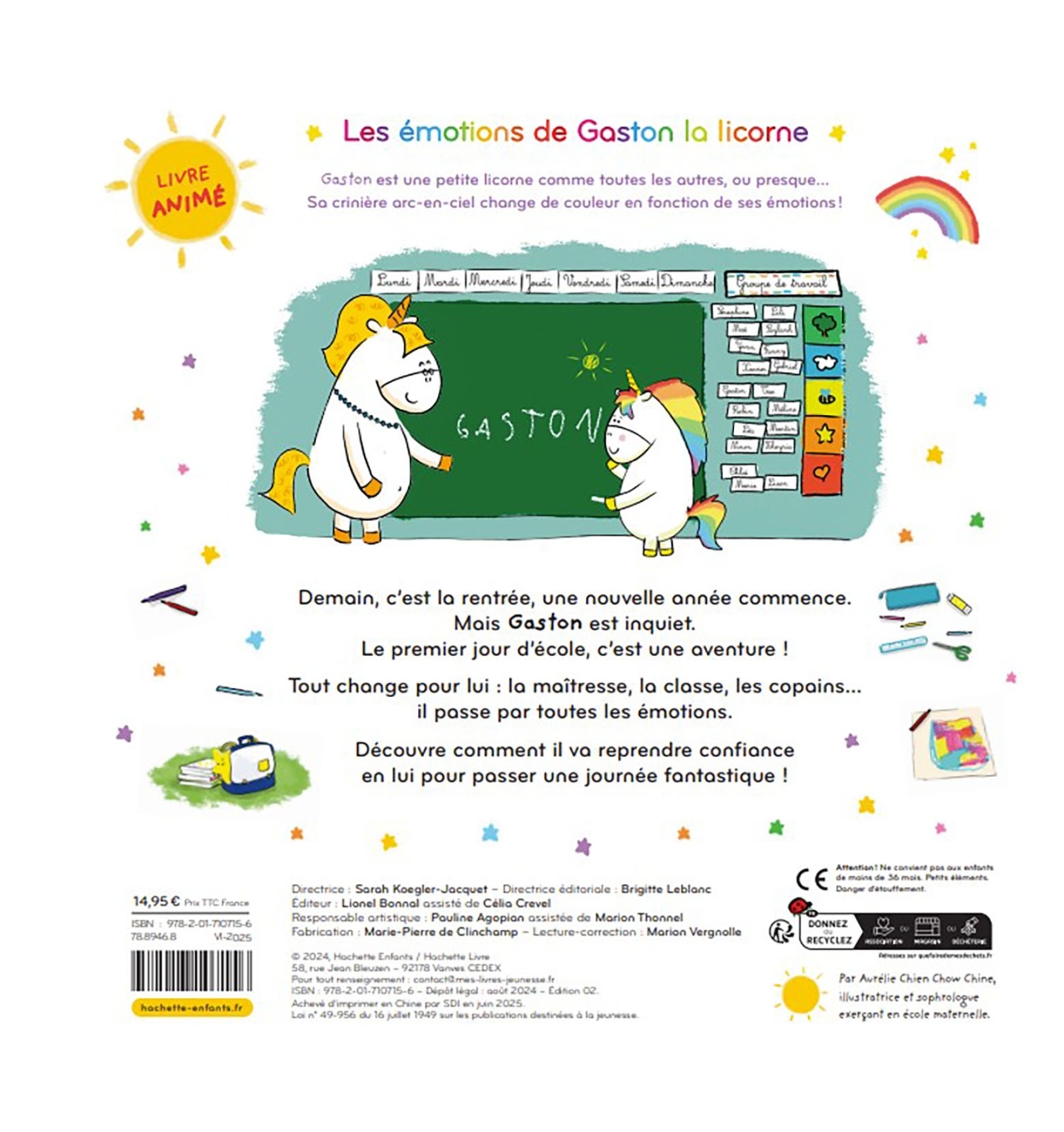 Les émotions de Gaston la licorne à l'école - Livre animé - Aurélie Chien Chow Chine - HACHETTE ENFANT