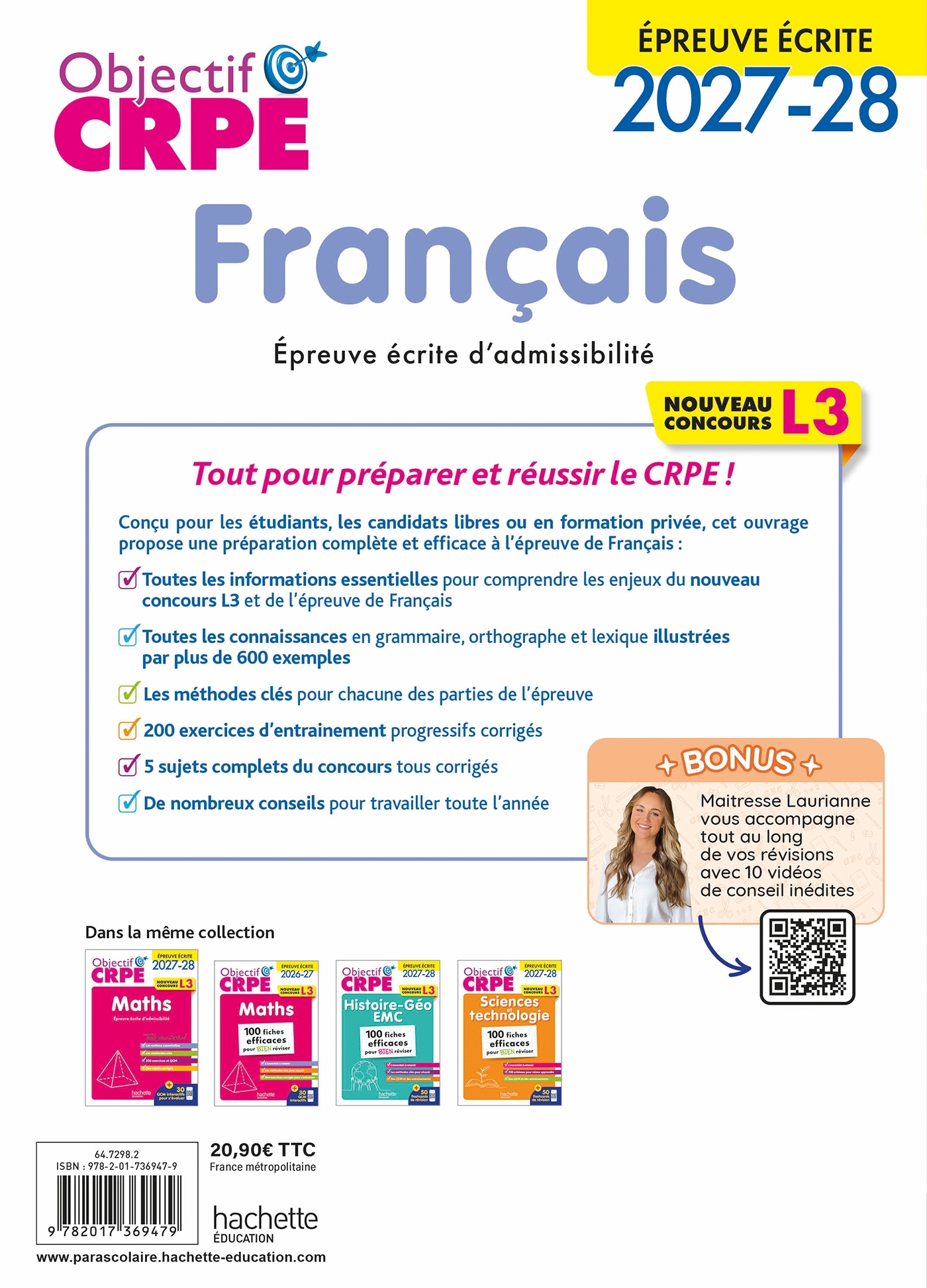 Objectif CRPE 2027-2028 - Français - Épreuve écrite d'admissibilité - L3 - Cécile Avezard-Roger, Laurence Allain Le Forestier, Véronique Bourhis - HACHETTE EDUC